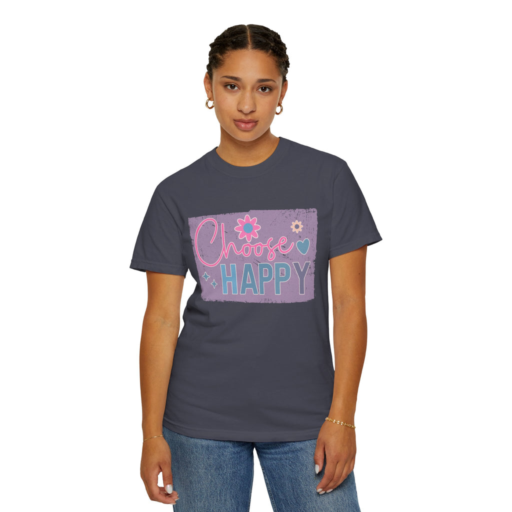 Choose Happy Textured T-Shirt — Retro Floral Positive Message Tee