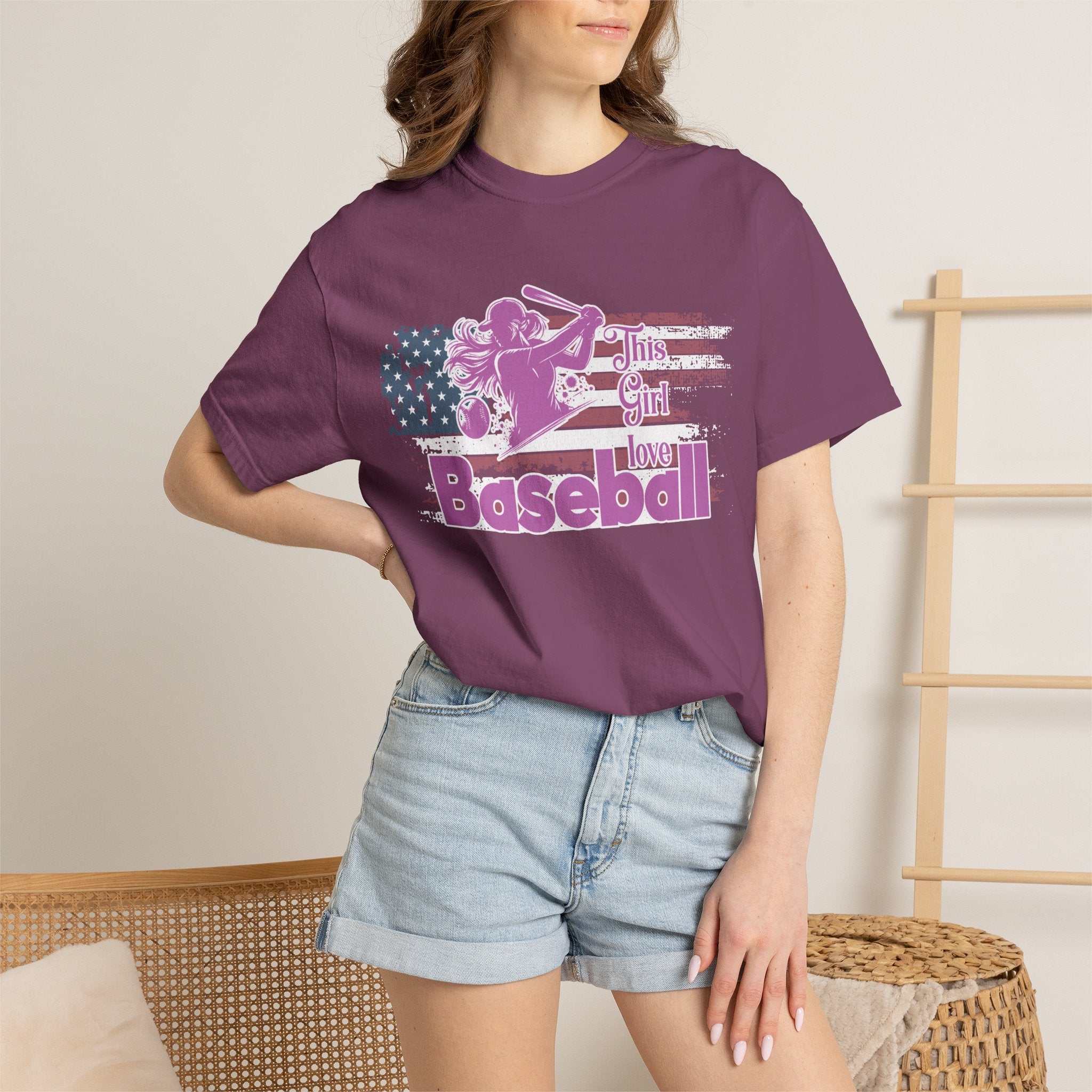 Texture This Girl Loves Baseball Shirt Vintage American Flag Pink Design