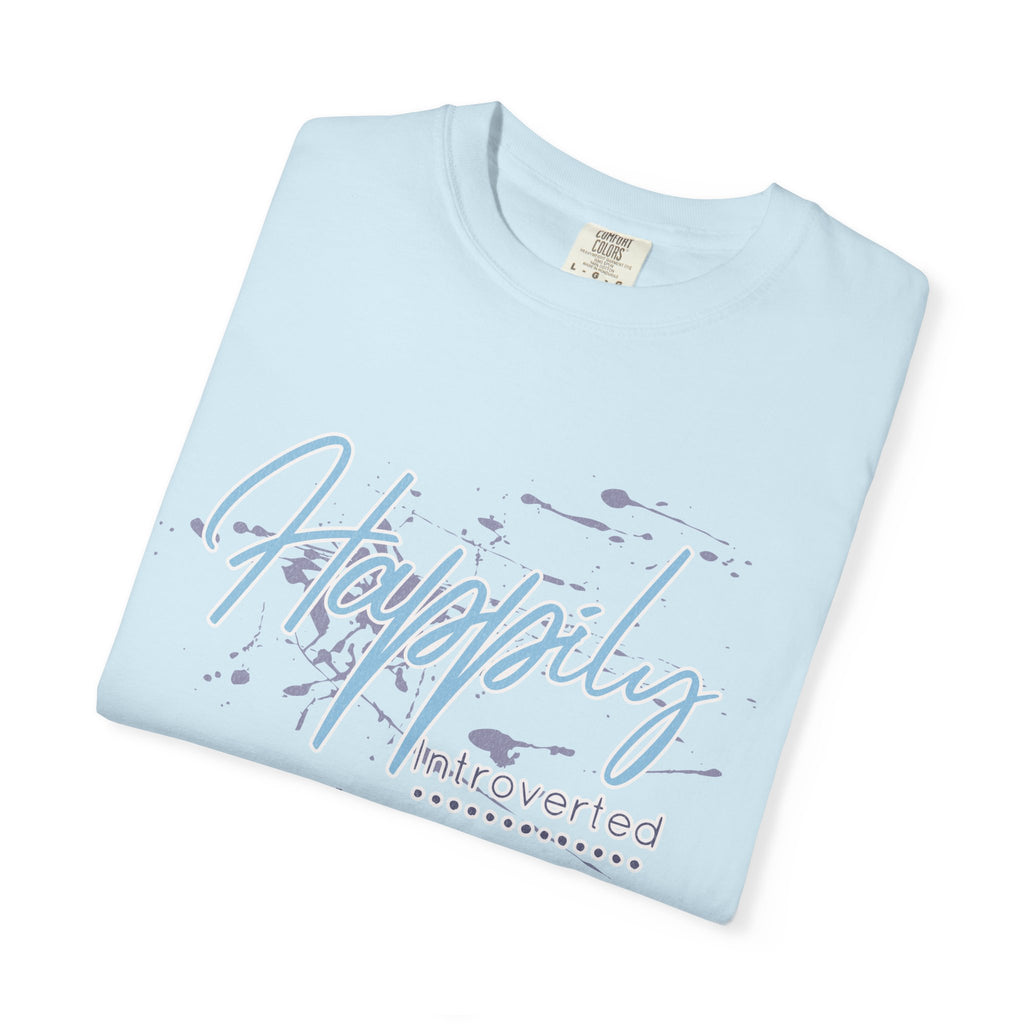 Introverted Aesthetic Textured Tee — "Happily" Script Graphic T-Shirt