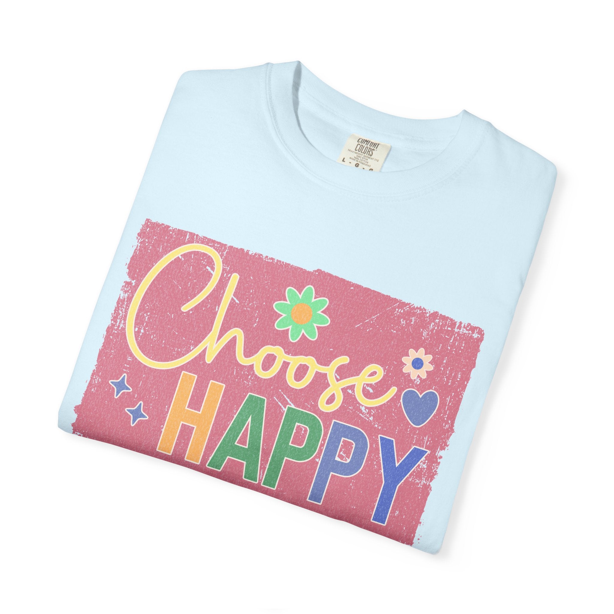 Choose Happy Textured T-Shirt – Retro Floral Positive Vibes Tee