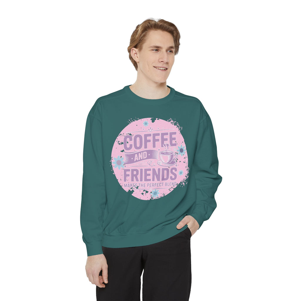 Coffee and Friends Sweatshirt — Cozy Floral Coffee Quote Crewneck