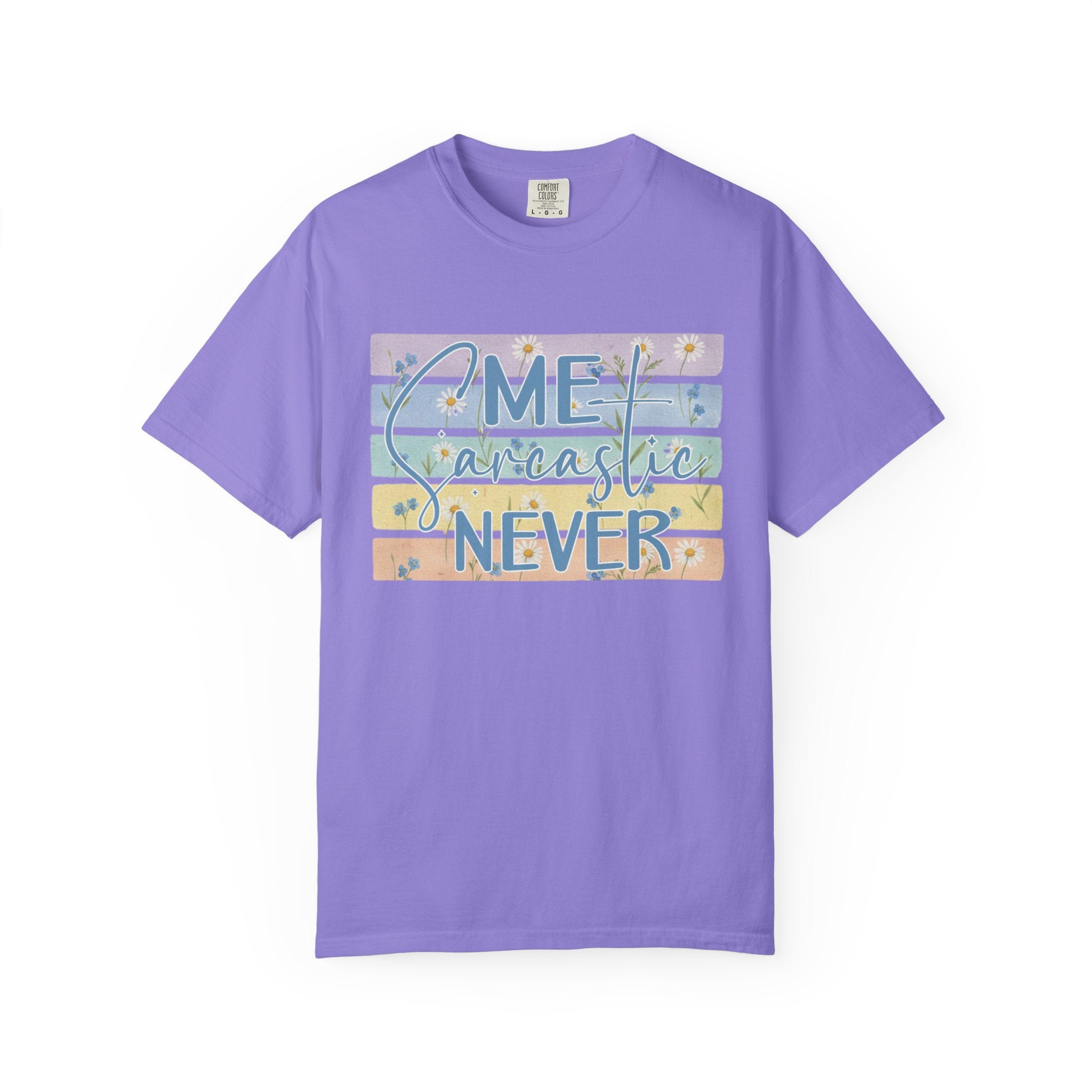 Textured Me Sarcastic Never T‑Shirt — Funny Retro Pastel Striped Tee for Sarcasm Lovers