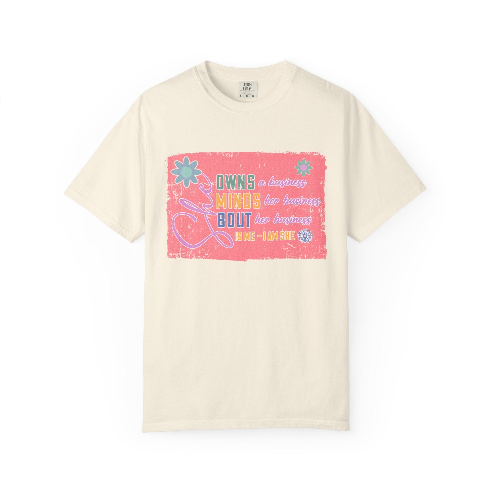 Textured She Owns Minds Her Business T-Shirt —  Floral Retro Design