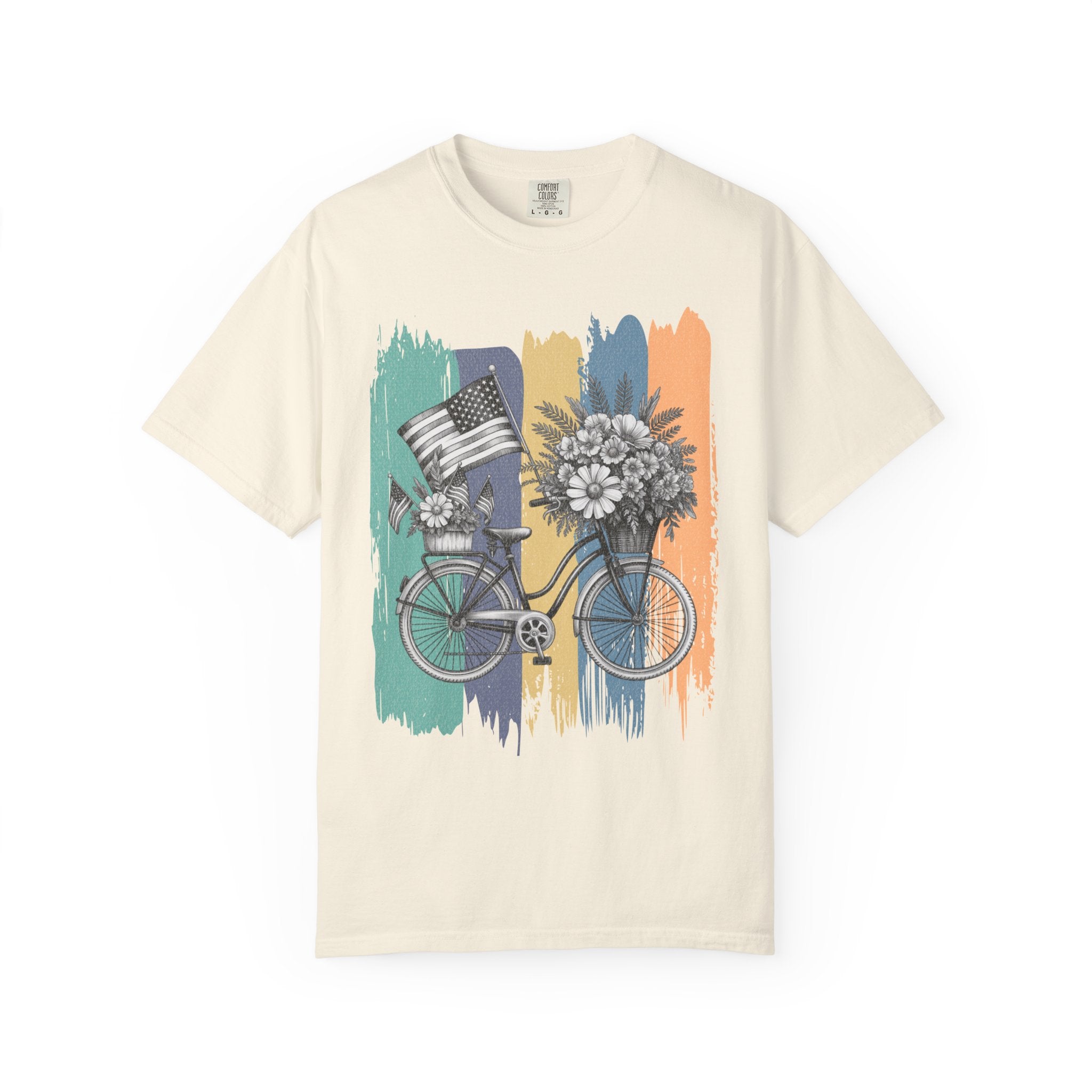 Textured Vintage Bicycle Bouquet T-Shirt — Americana Floral Bike Tee
