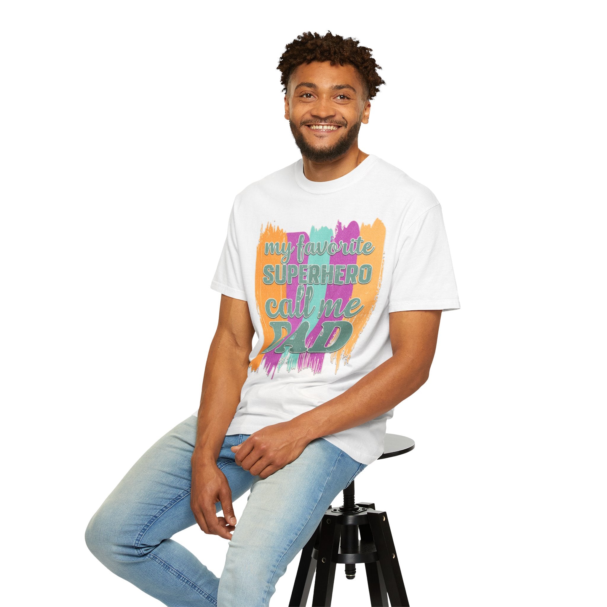 Dad Superhero Textured T-Shirt — "My Favorite Superhero Call Me Dad" Colorful Father's Day Tee
