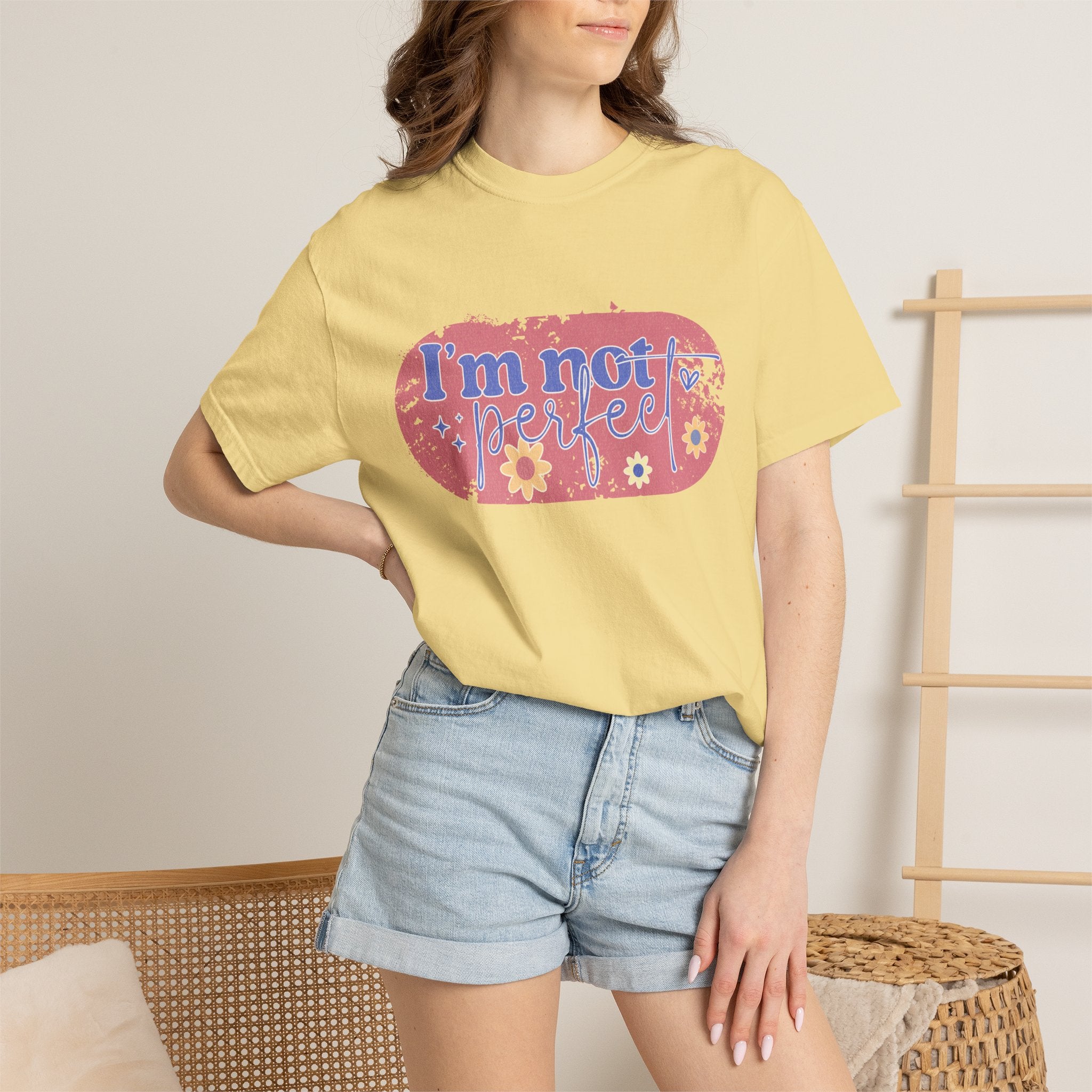 I'm Not Perfect Textured Floral T-Shirt — Retro Flower Graphic Tee