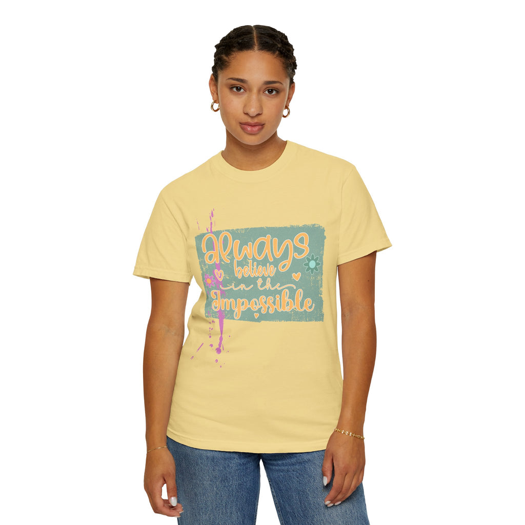 Textured Retro Believe In Impossible Unisex Garment-Dyed T-shirt