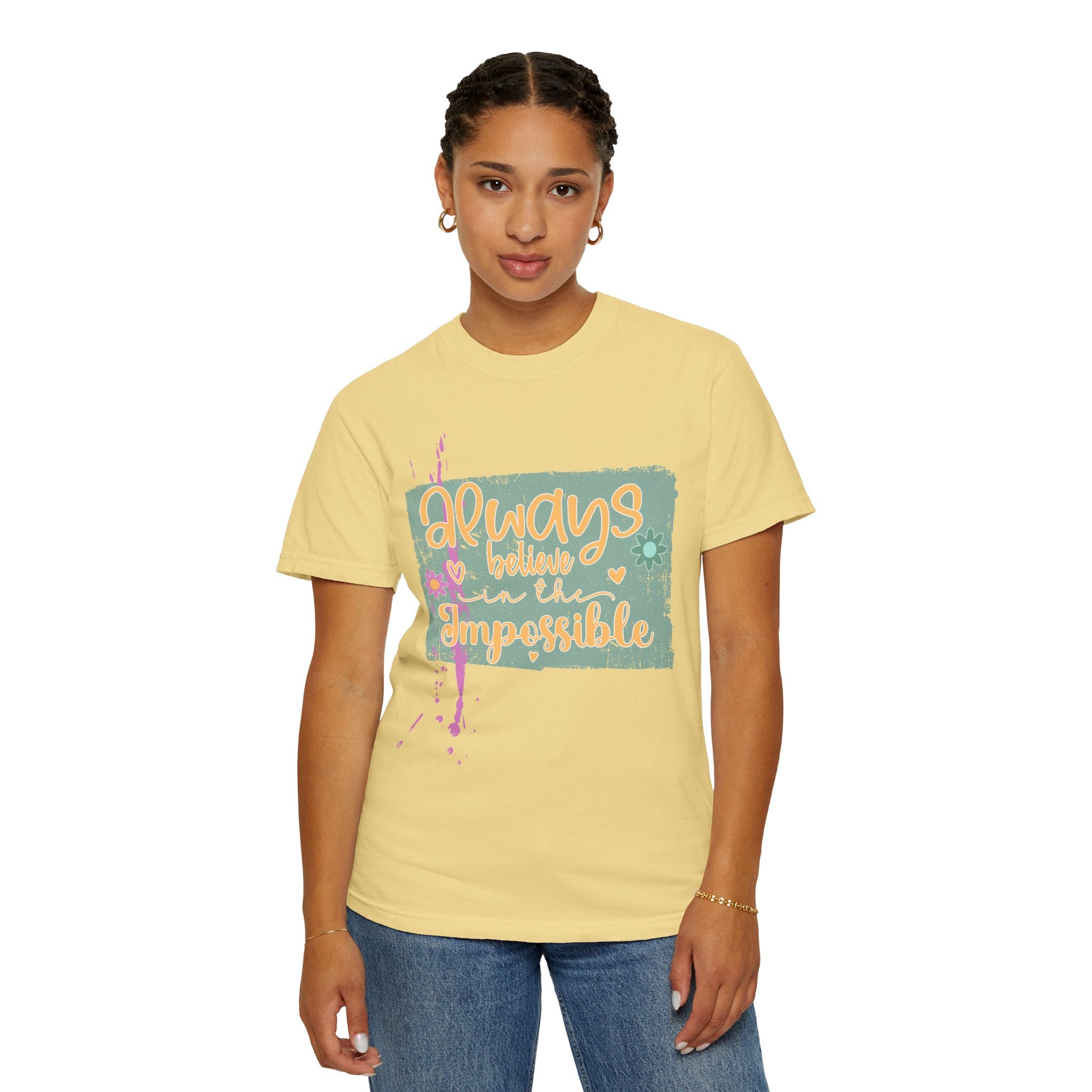Textured Retro Believe In Impossible Unisex Garment-Dyed T-shirt