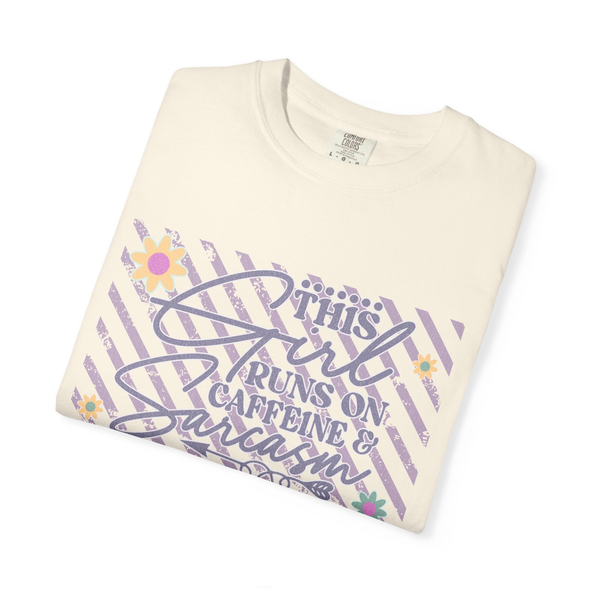 This Girl Runs On Caffeine & Sarcasm  — Textured Women's Graphic T-Shirt