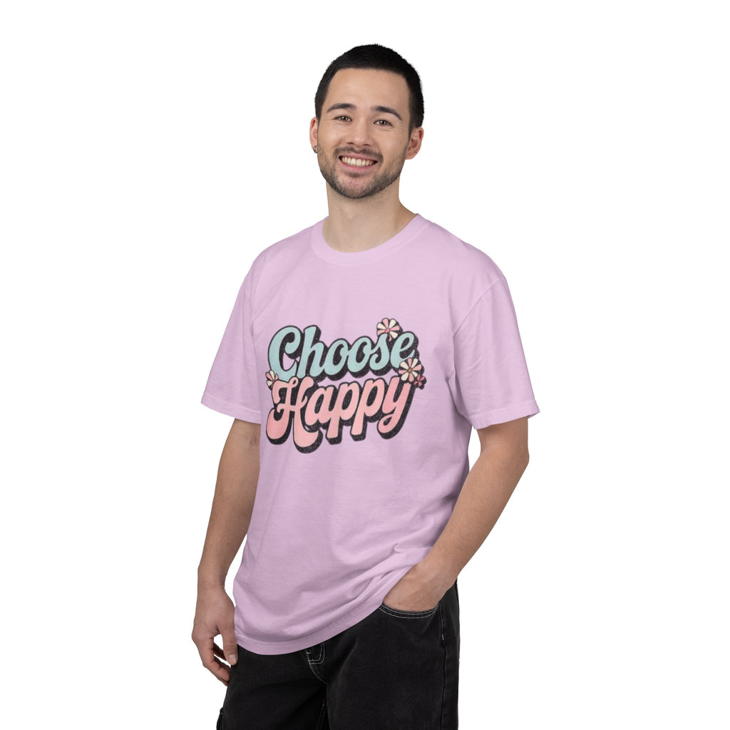 Choose Happy retro script shirt | Textured Positive message tee, pastel floral design