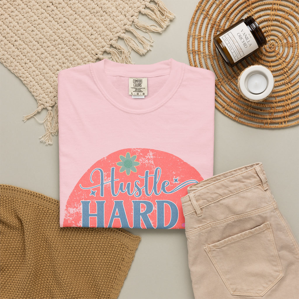 Textured Hustle Hard Pray Harder Tee — Inspirational Floral Graphic T-Shirt