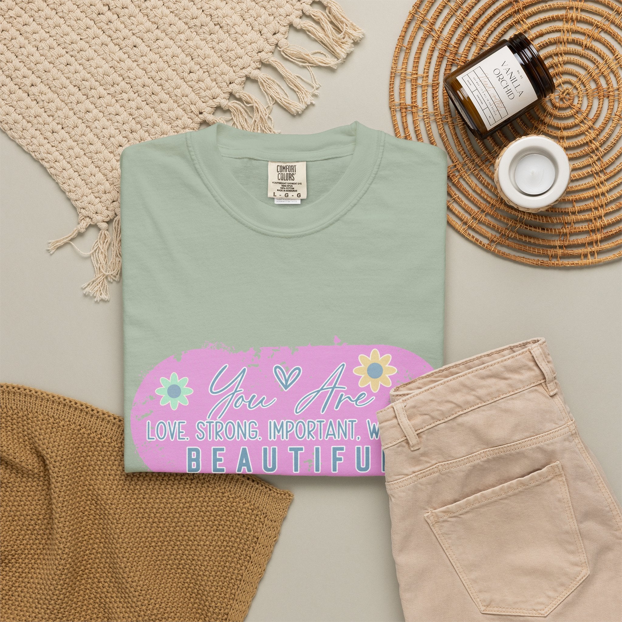 Textured T-Shirt — She is Brave, Strong, Worthy, Beautiful Floral Graphic Tee