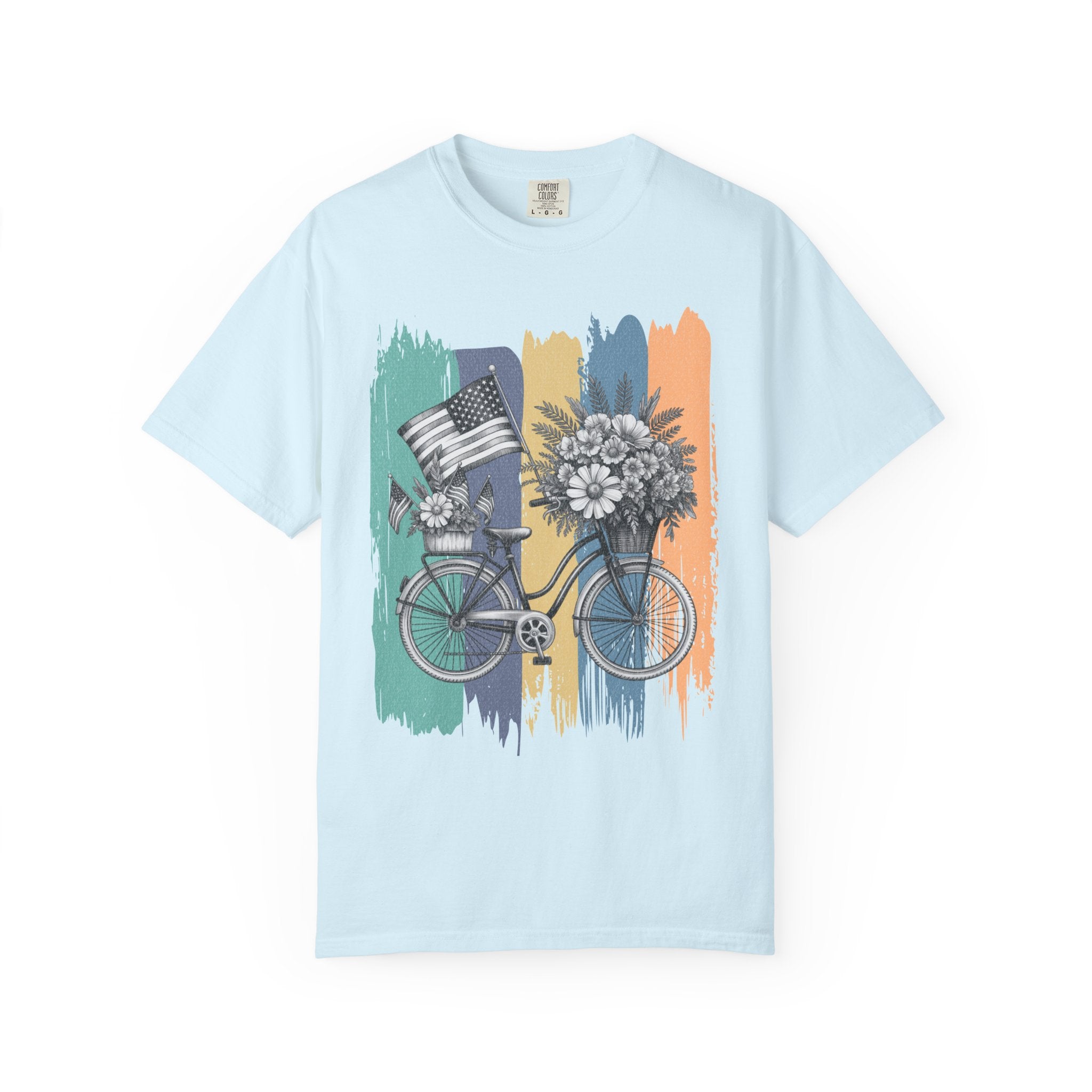 Textured Vintage Bicycle Bouquet T-Shirt — Americana Floral Bike Tee