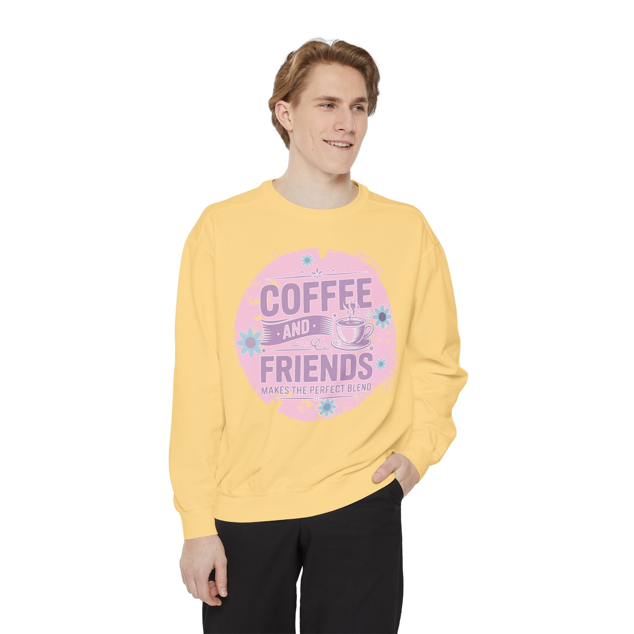 Coffee and Friends Sweatshirt — Cozy Floral Coffee Quote Crewneck