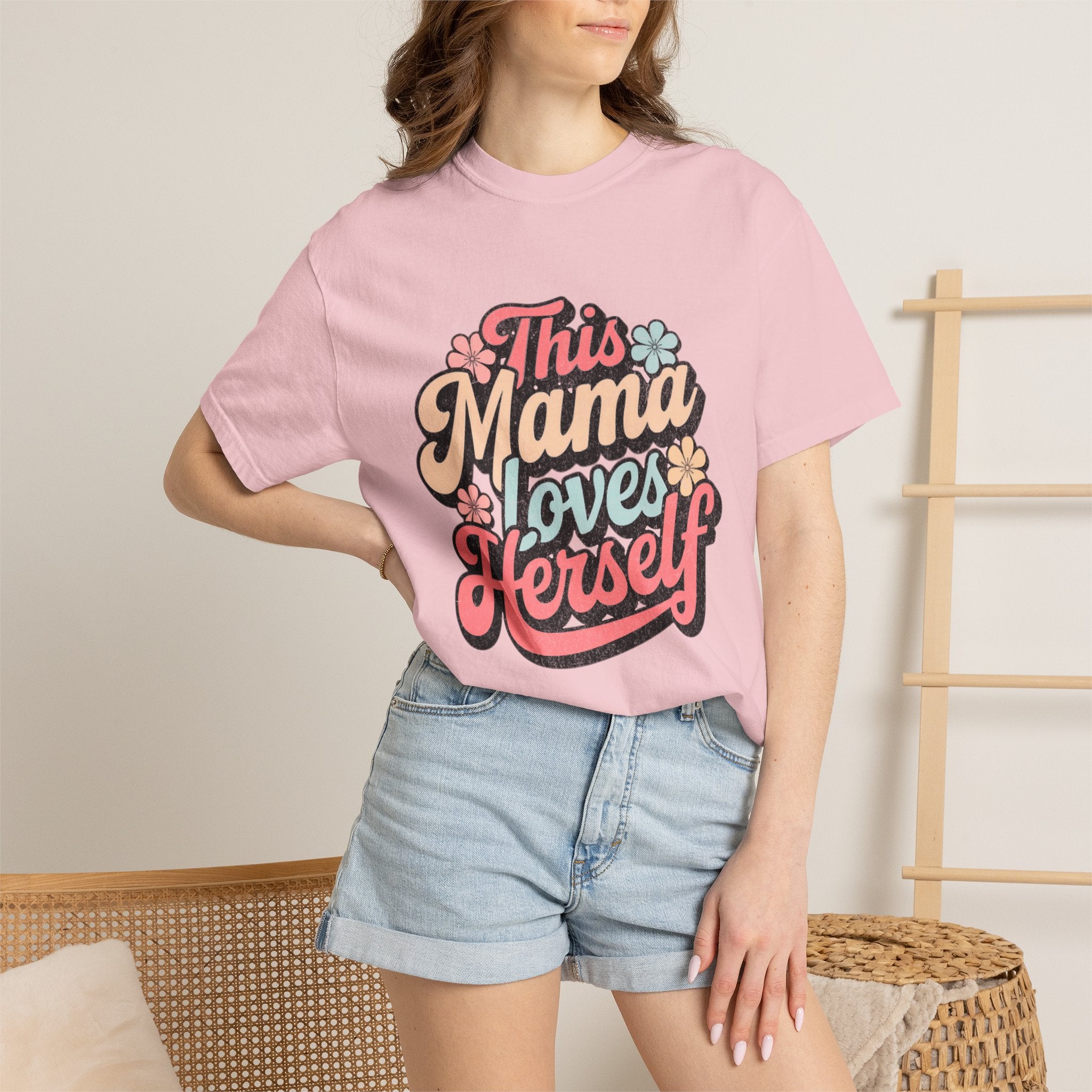 This Mama Loves Herself T-Shirt |Textured Retro Floral Typography