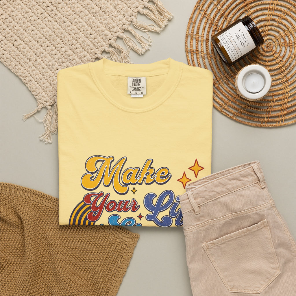Make Your Life Simple T-Shirt |Textured Retro Script, Vintage Rainbow Stars