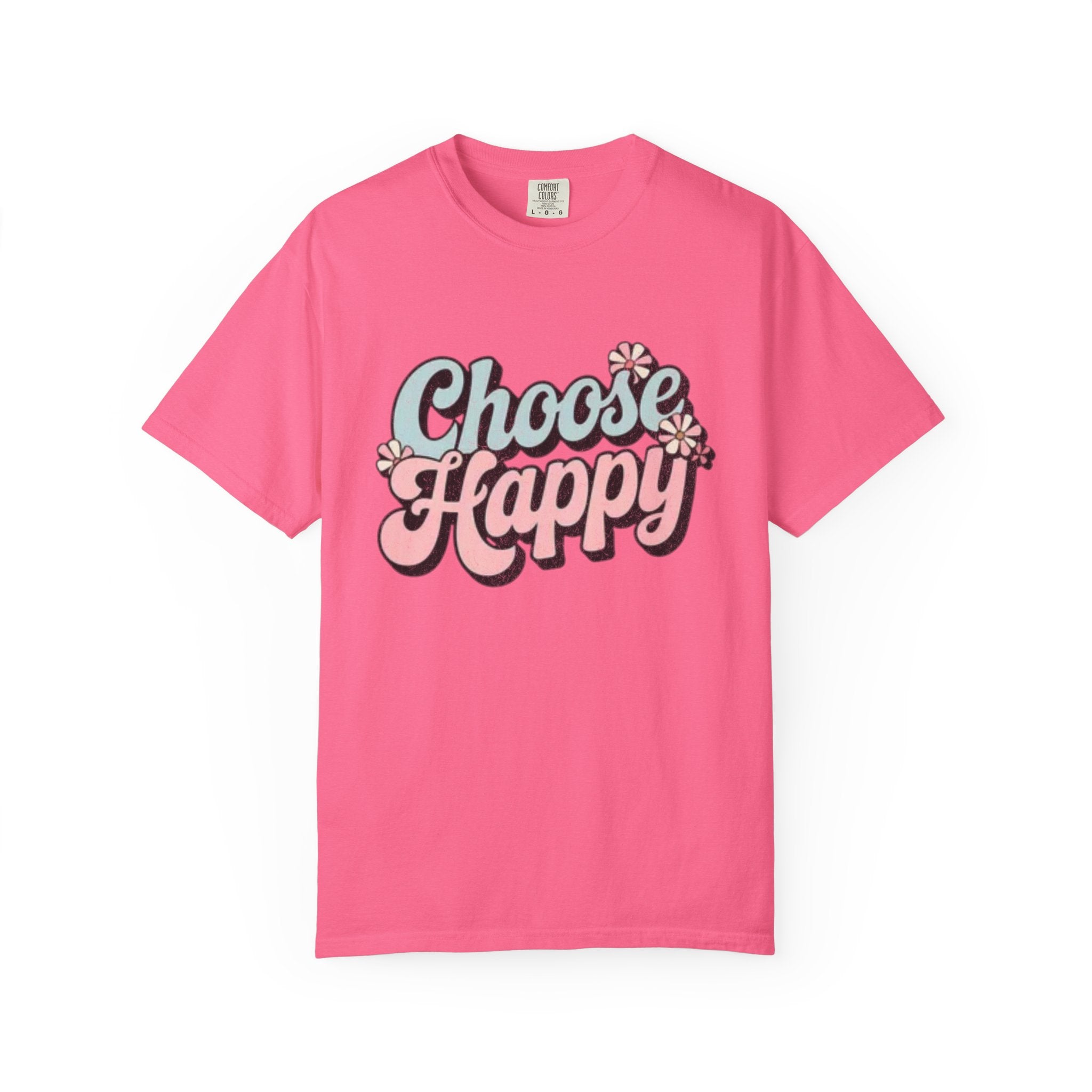 Choose Happy retro script shirt | Textured Positive message tee, pastel floral design