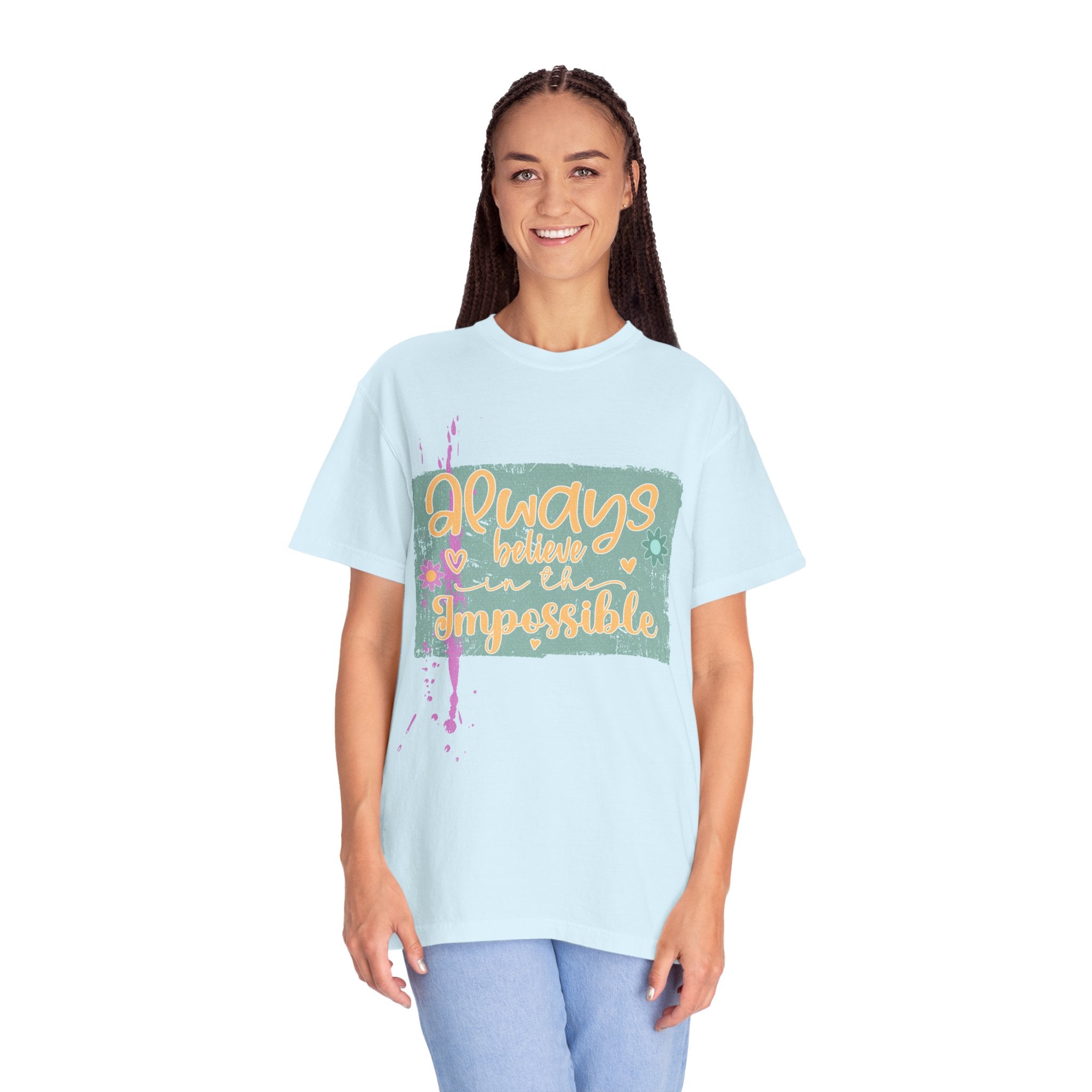 Textured Retro Believe In Impossible Unisex Garment-Dyed T-shirt