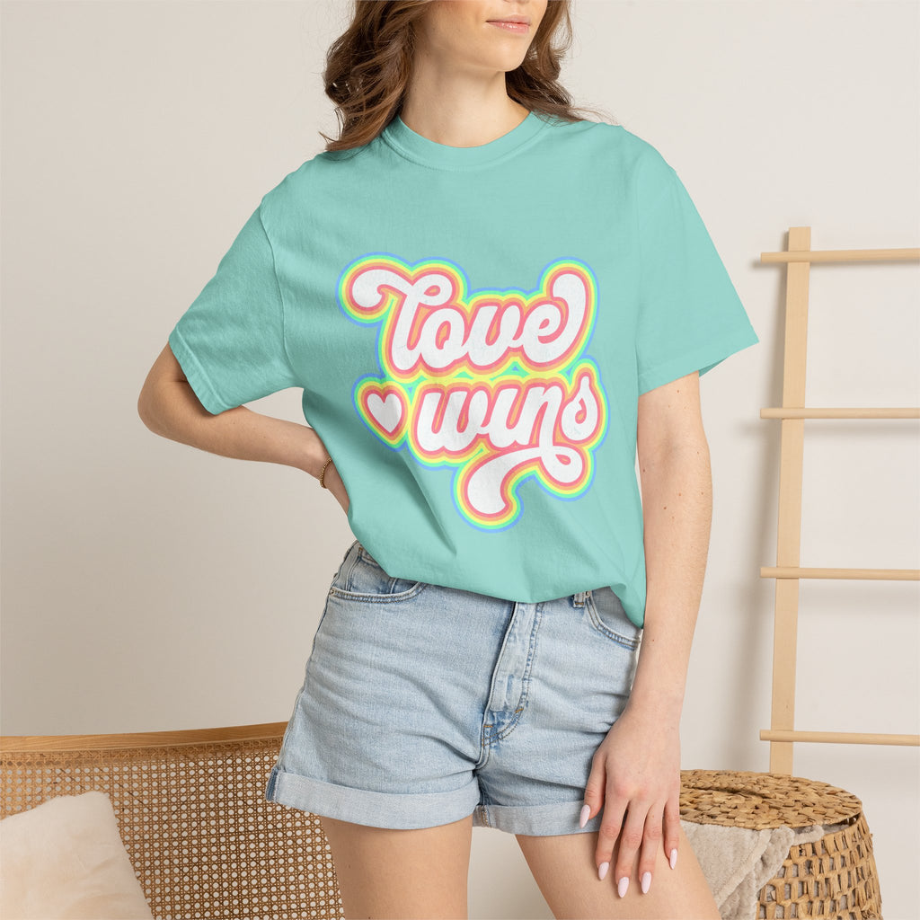 Textured Retro 'Love Wins' T-Shirt — Rainbow Script Pride Tee