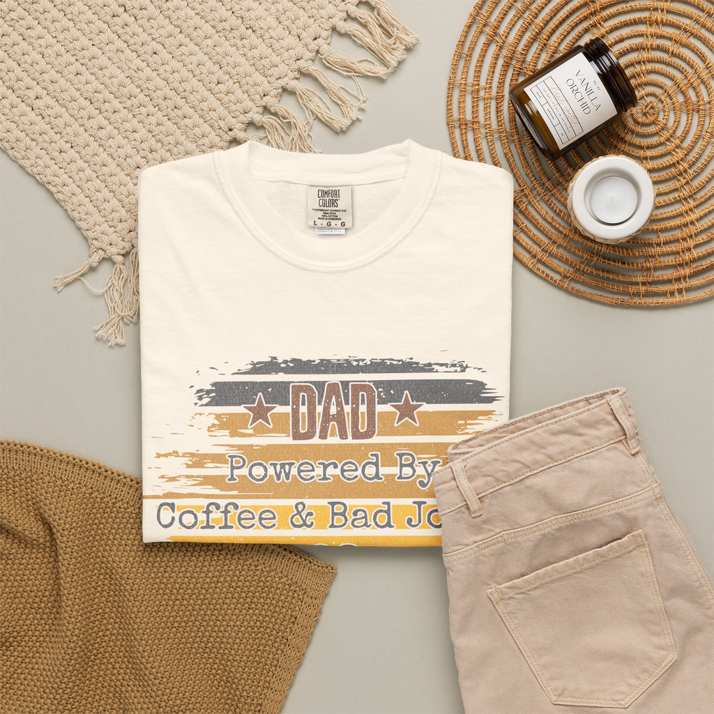 Dad Powered by Coffee & Bad Jokes Textured  T-Shirt