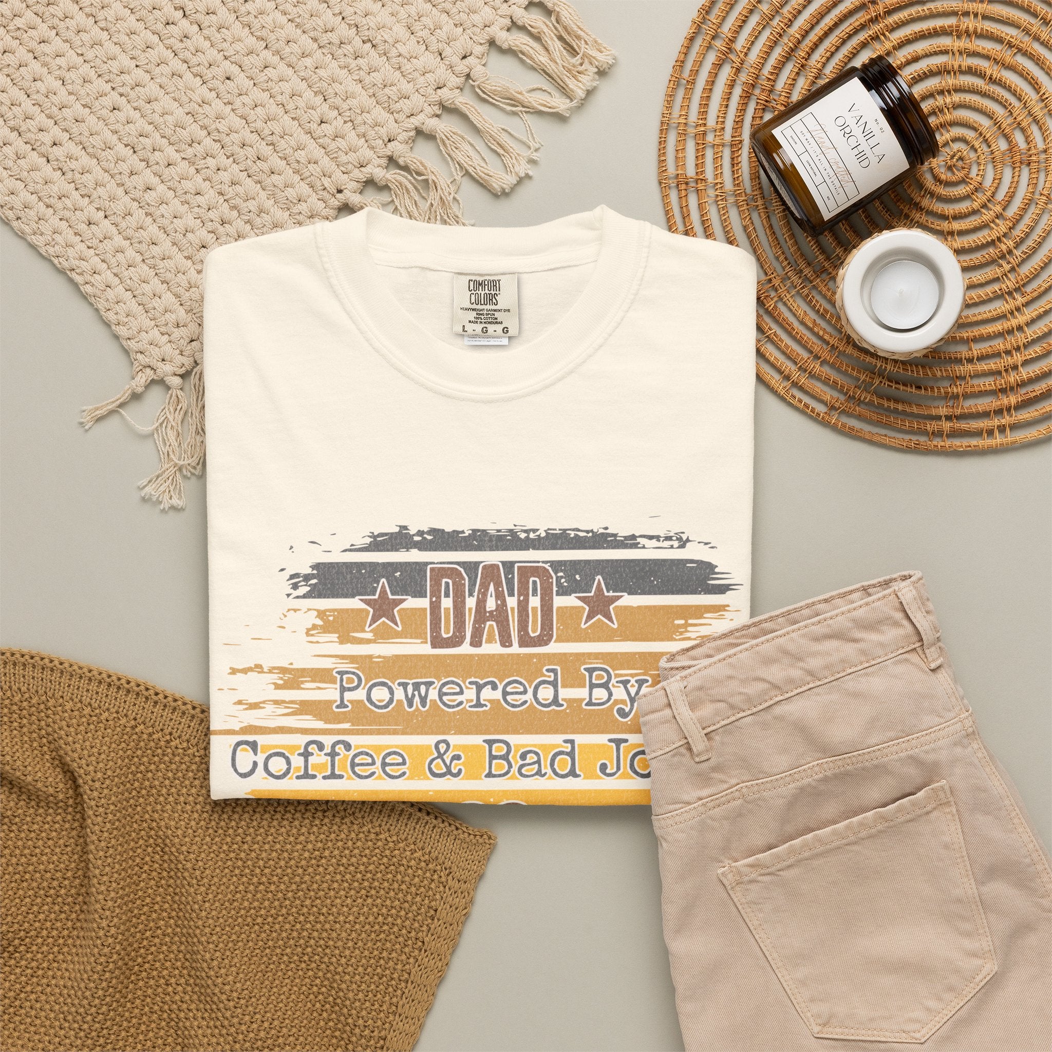 Dad Powered by Coffee & Bad Jokes Textured  T-Shirt