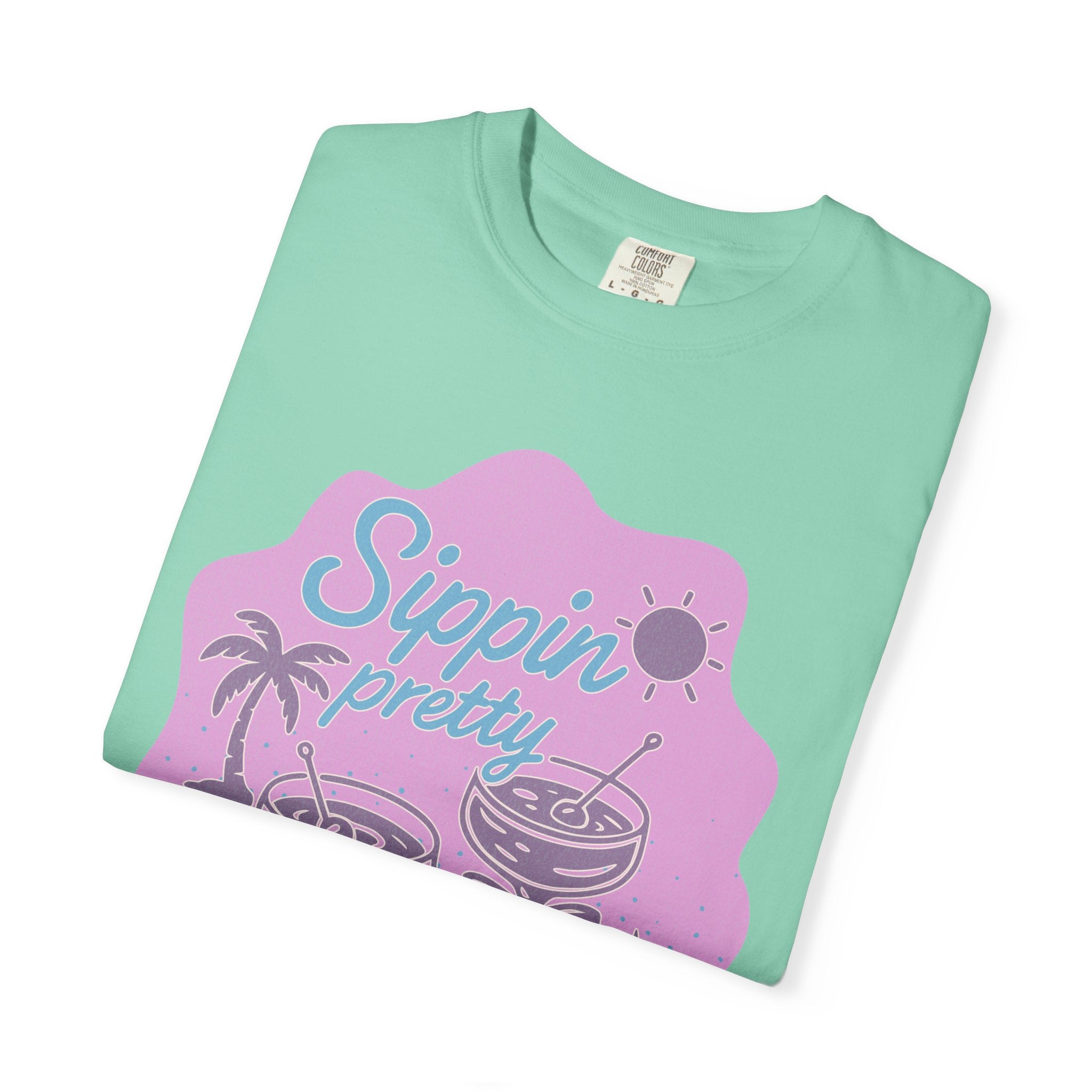 T-Shirt — "Sippin' Pretty" Tropical Cocktail Textured Graphic Tee