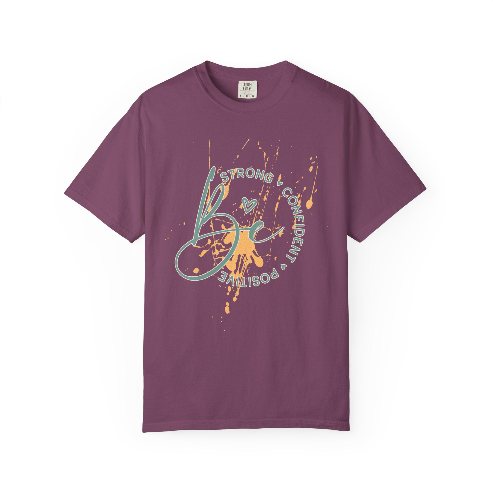 Textured Joy Script T-Shirt — “Be” Positive Graphic Tee: Strong • Confident • Positive