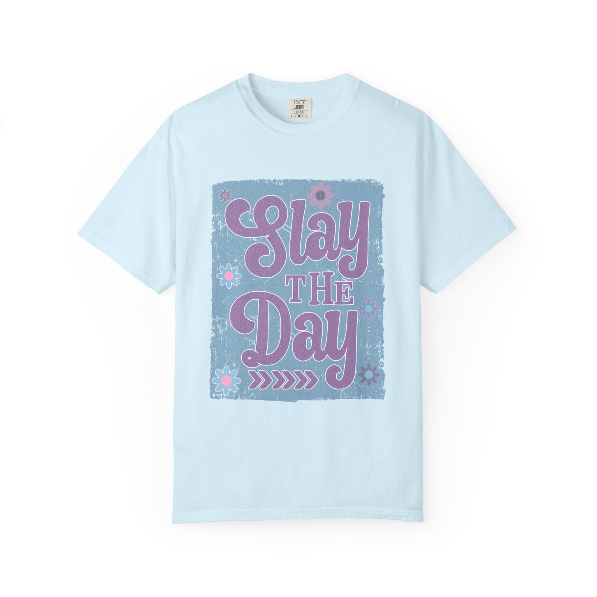 Textured Slay the Day Graphic T-Shirt — Retro Pastel Motivation Tee