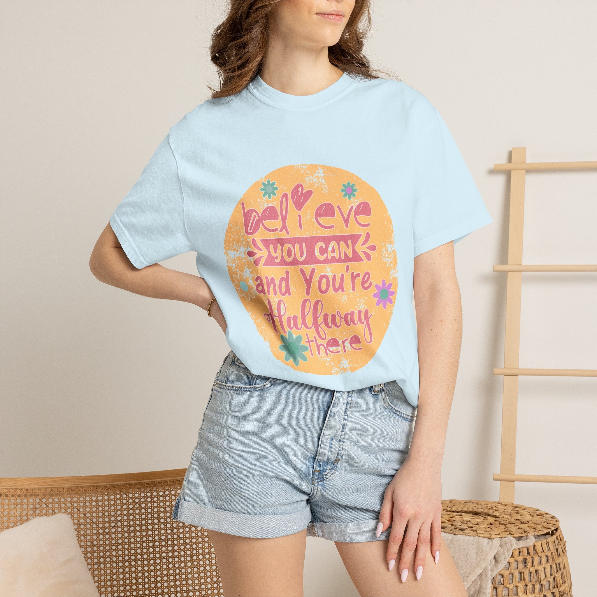 Textured Believe You Can Tee — "Believe You Can and You're Halfway There" Inspirational T‑Shirt