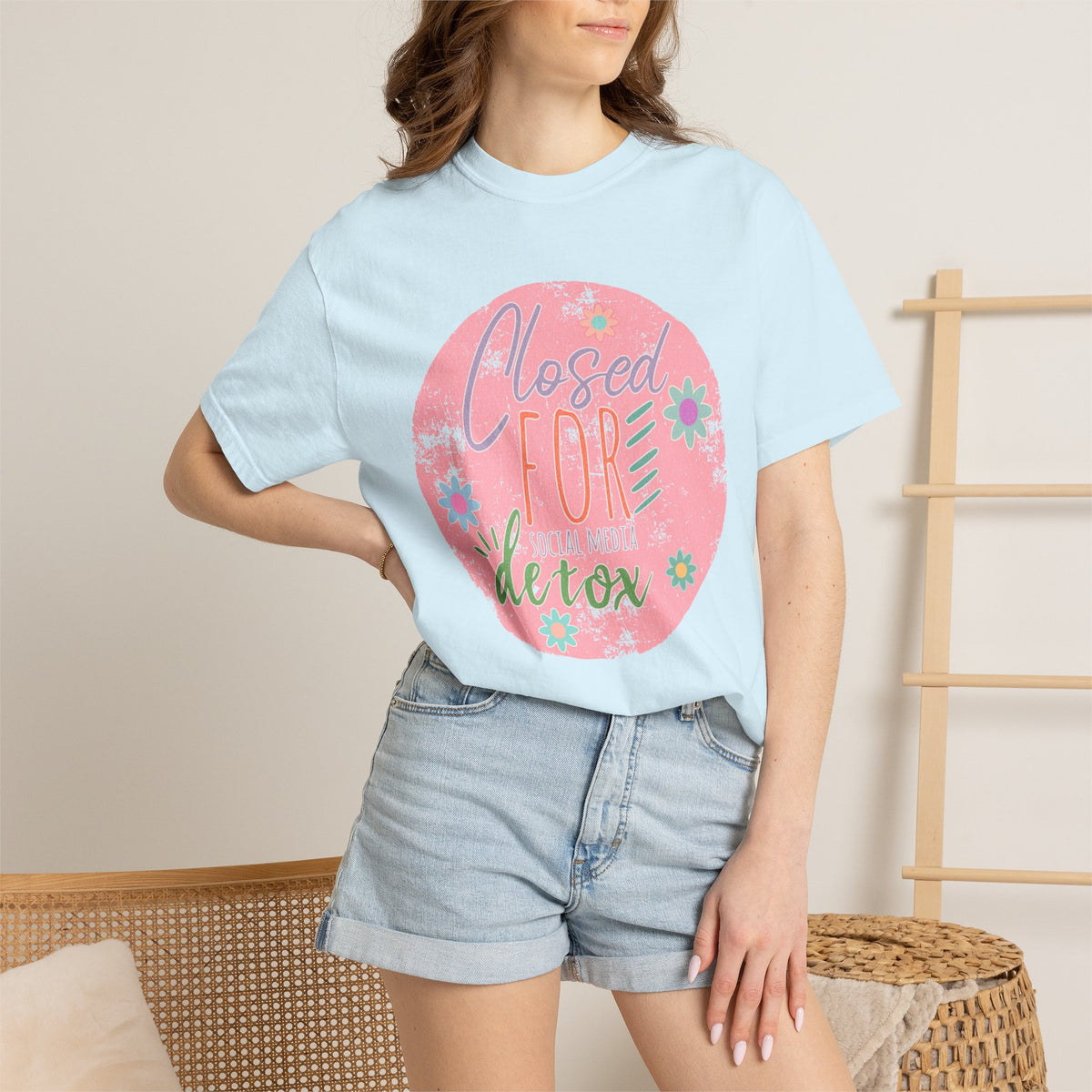 Closed For Detox Textured T‑Shirt — Cute Floral Wellness Tee