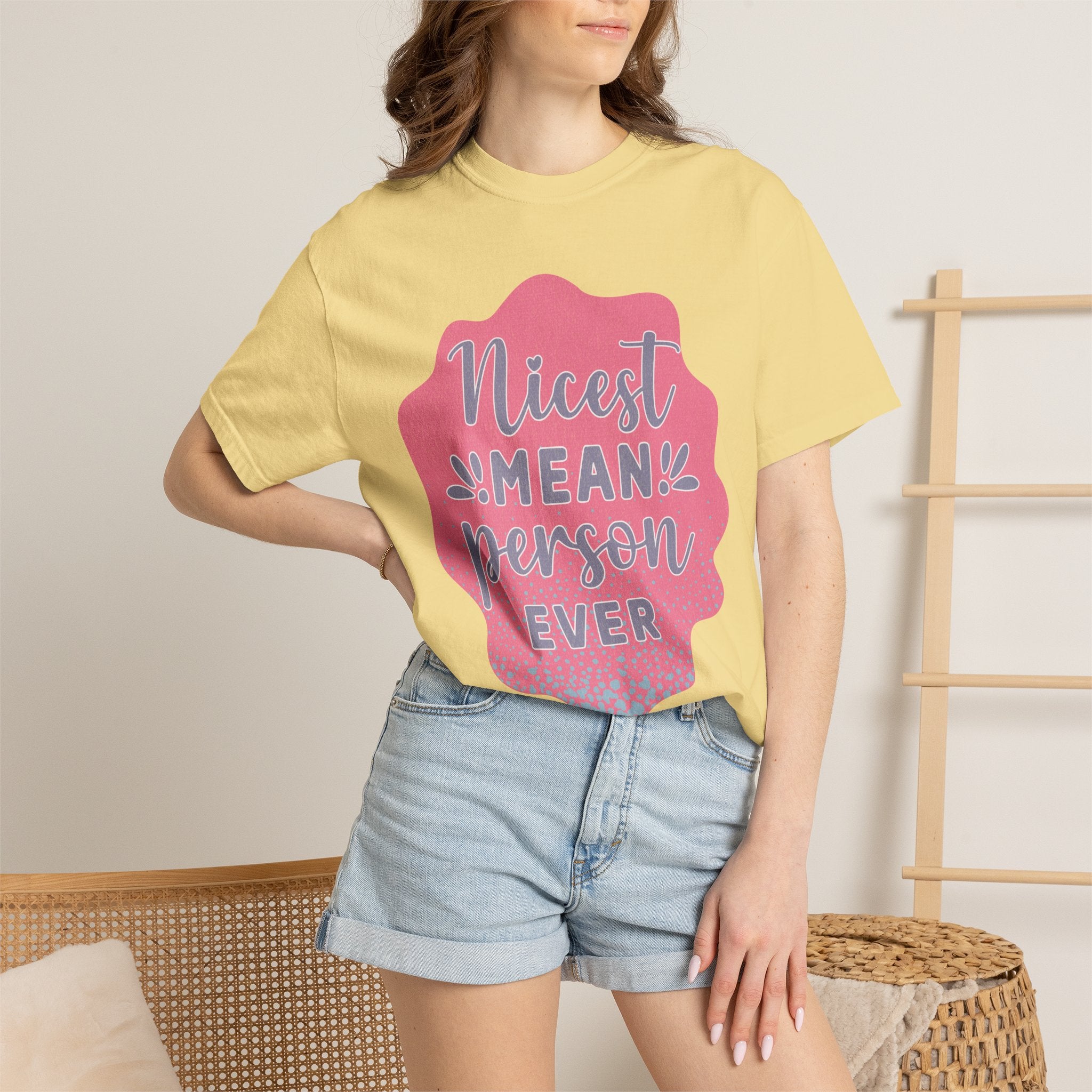 Nicest Mean Person Ever Textured T-Shirt — Funny Sarcastic Graphic Tee