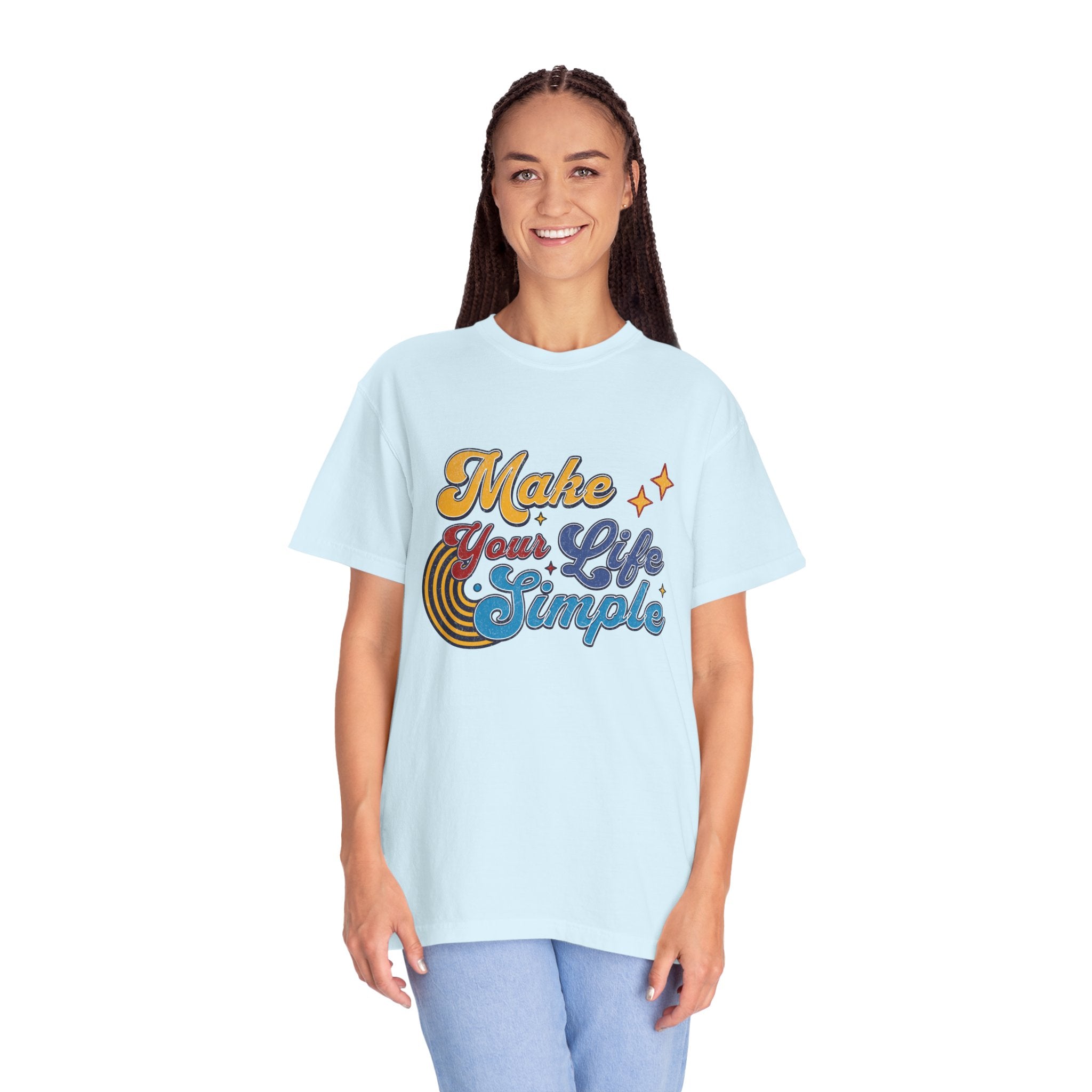 Make Your Life Simple T-Shirt |Textured Retro Script, Vintage Rainbow Stars
