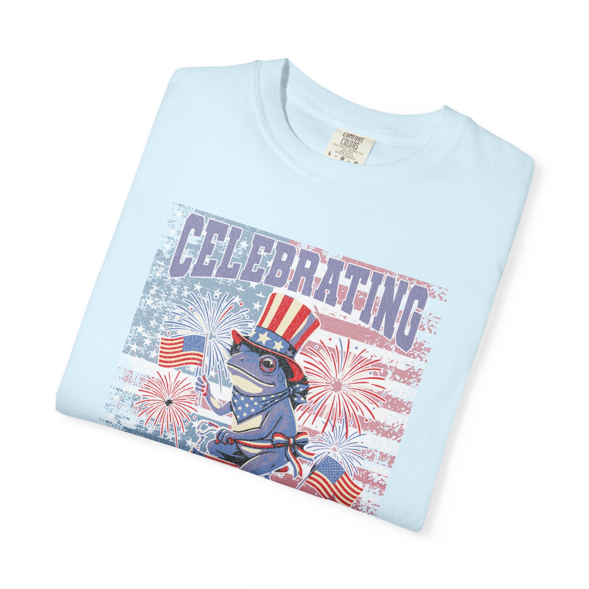Textured Independence Day Patriotic T-Shirt — "Celebrating 250 Years of Independence" Bicycle Uncle Sam Design