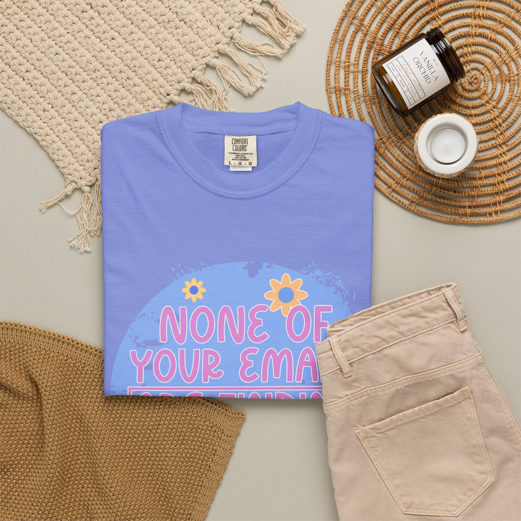 Textured T-Shirt — "None Of Your Emails Are Finding Me" Retro Floral Graphic Tee