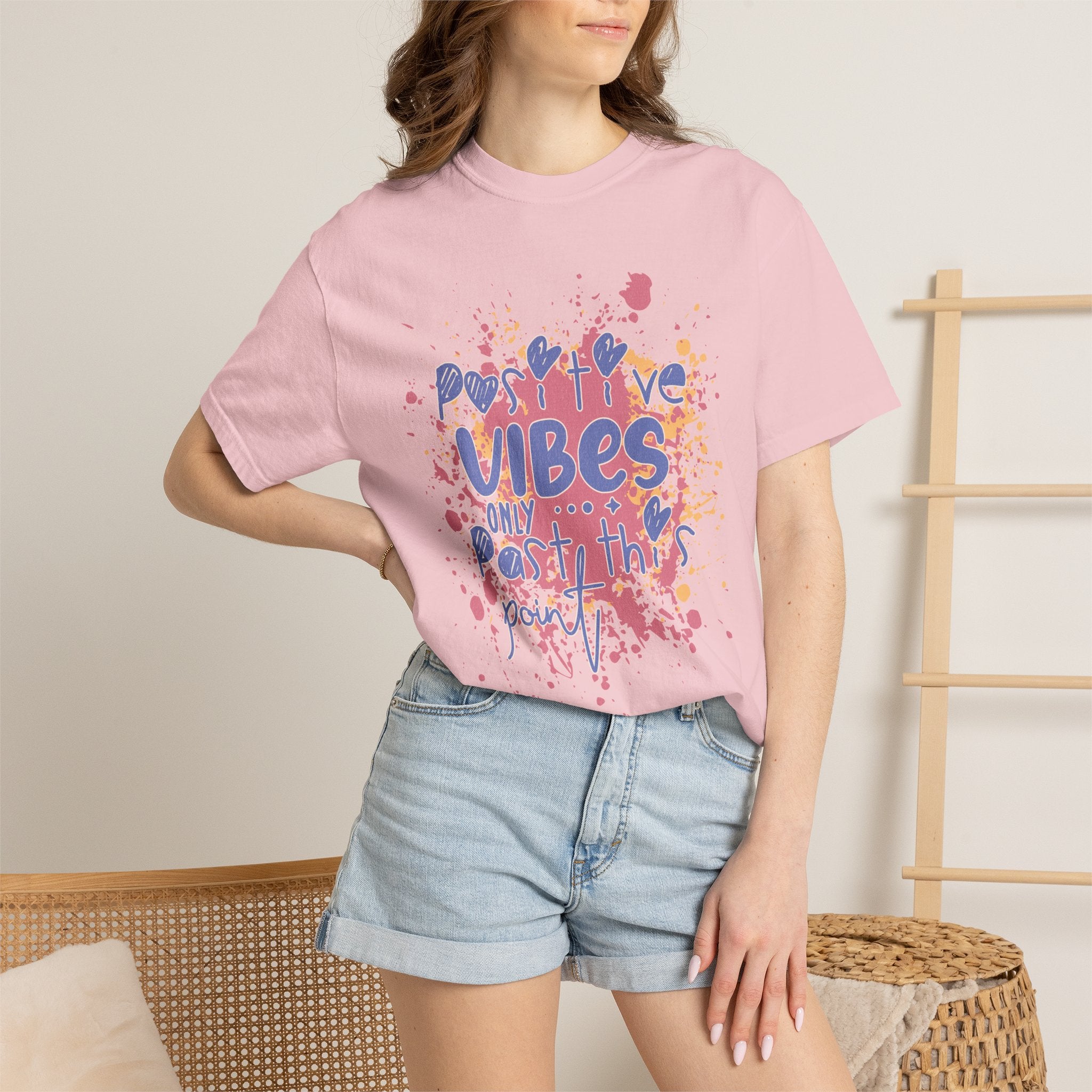 Positive Vibes T-Shirt — Colorful Splatter Typography Tee