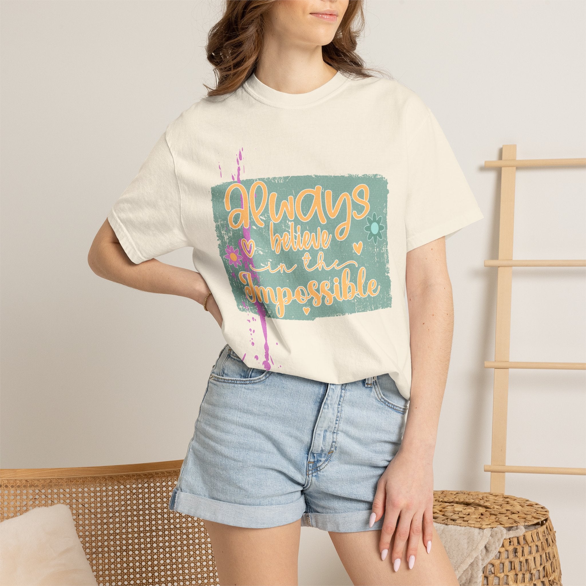 Textured Retro Believe In Impossible Unisex Garment-Dyed T-shirt