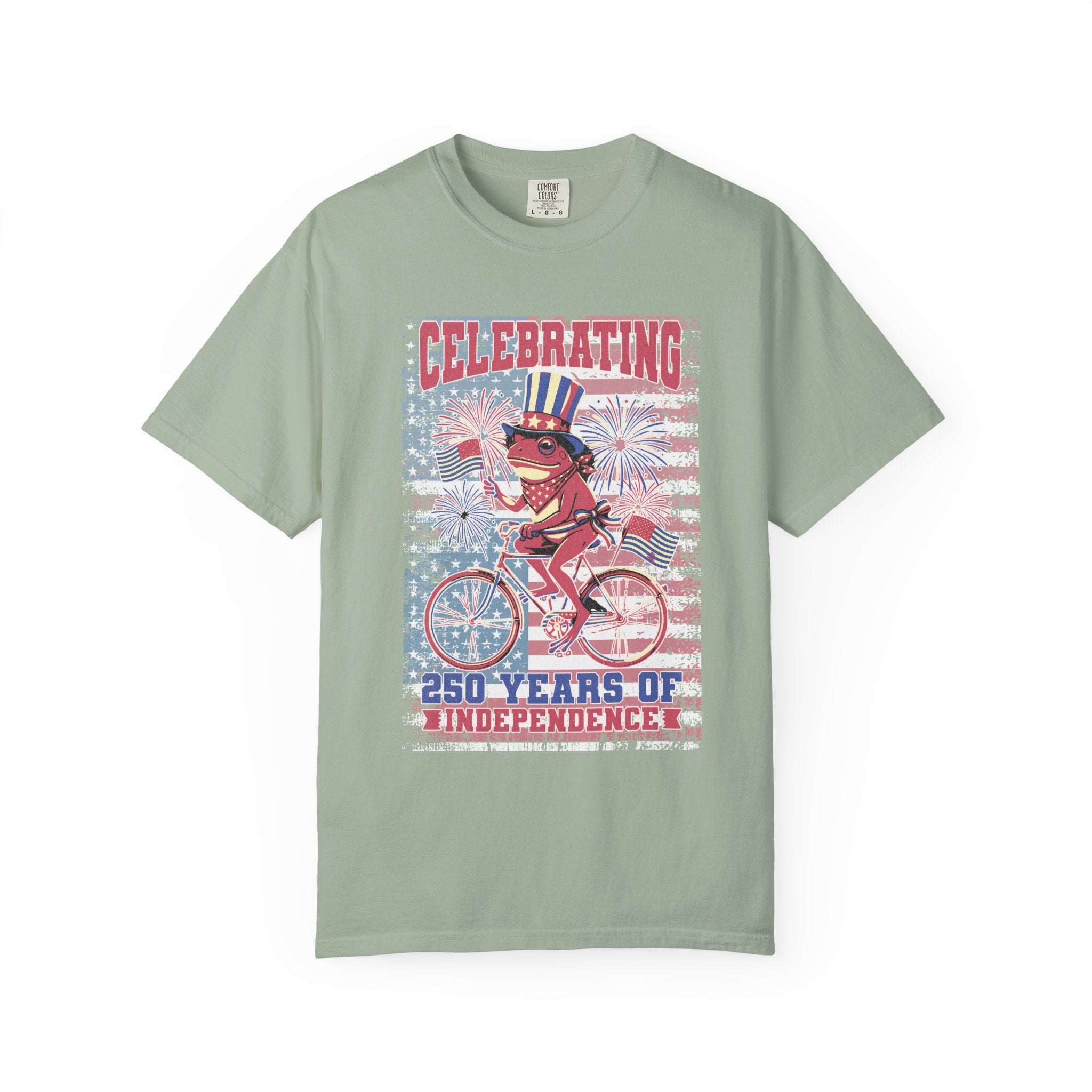 Textured Independence Day Dog on Bike T-Shirt — "Celebrating 250 Years of Independence" Patriotic Tee