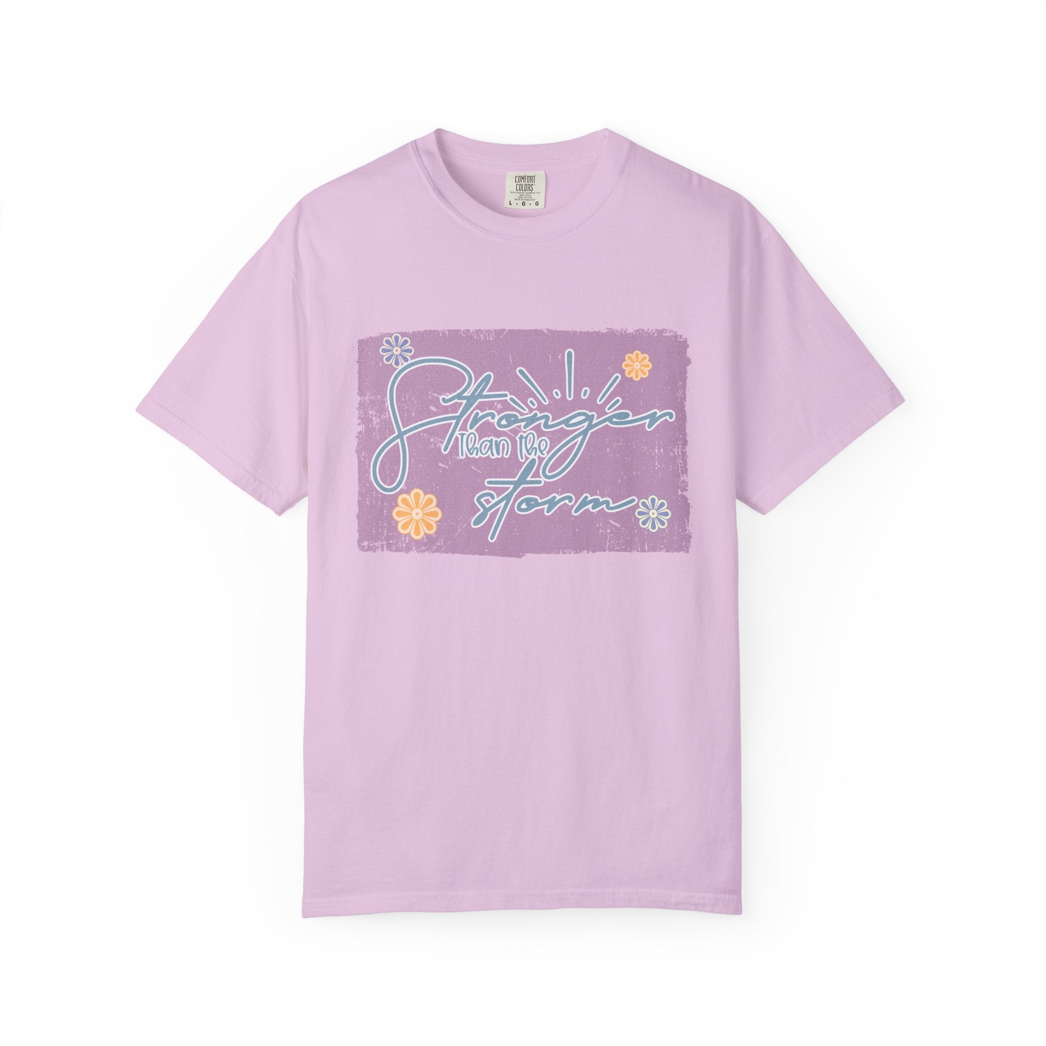 Stronger Than The Storm T-shirt |Textured Floral Script Graphic
