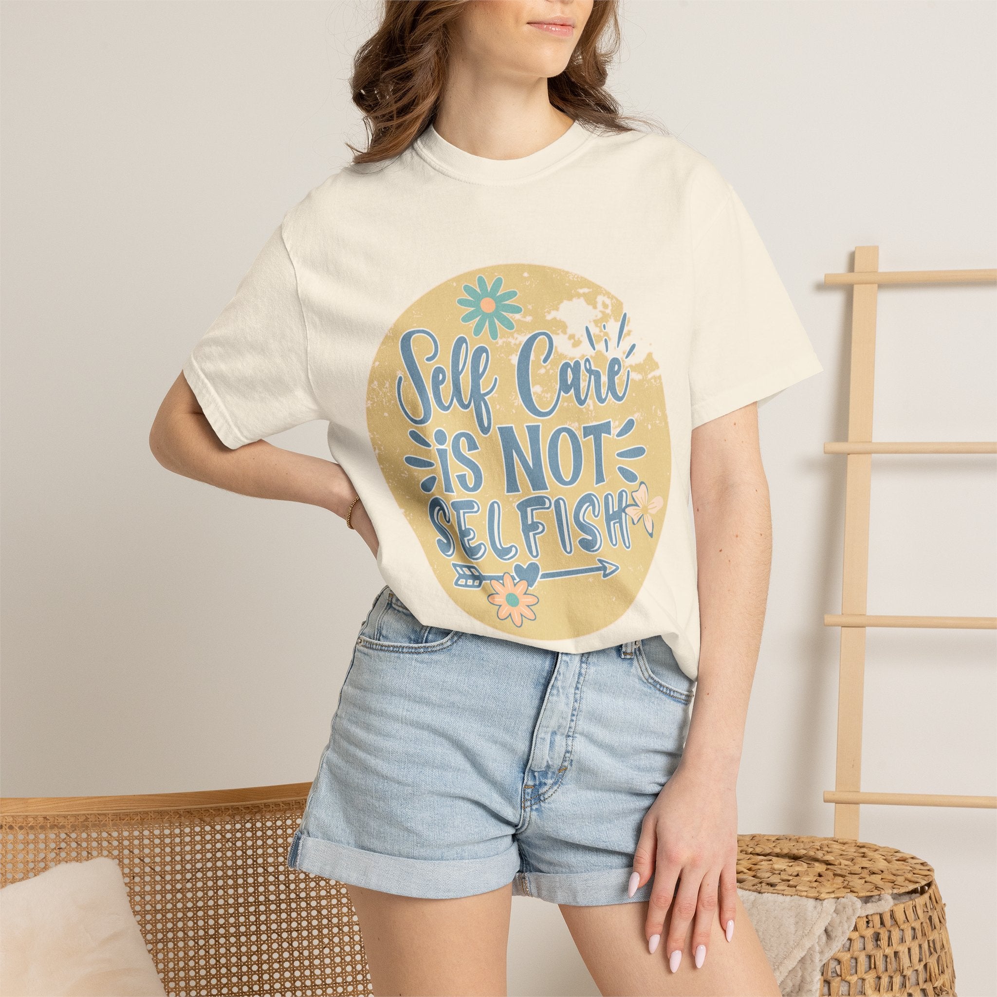 Self Care Is Not Selfish T-Shirt — Textured Positive Mental Health Tee