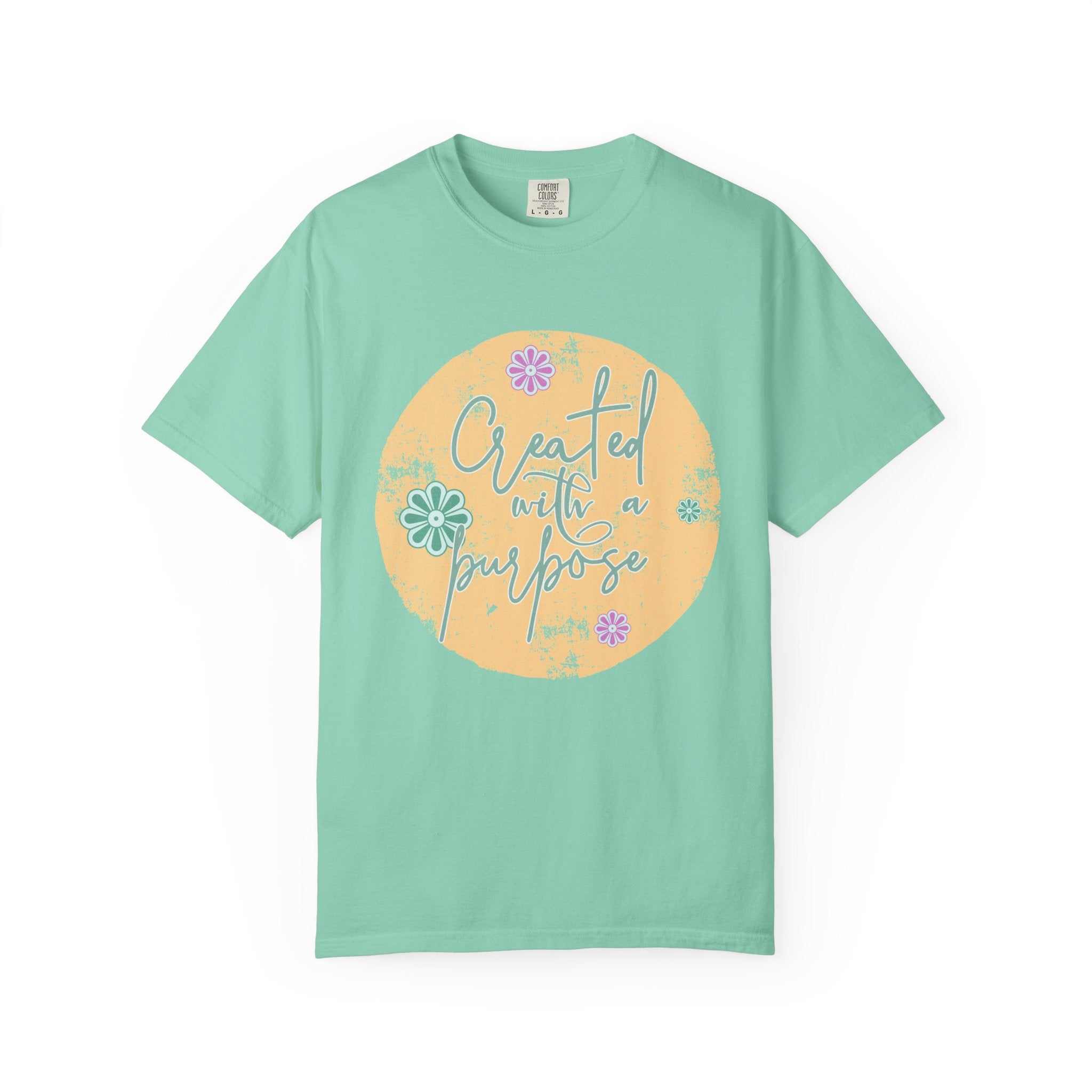 Created with a Purpose T-shirt |Textured Floral Handlettering Circle Design