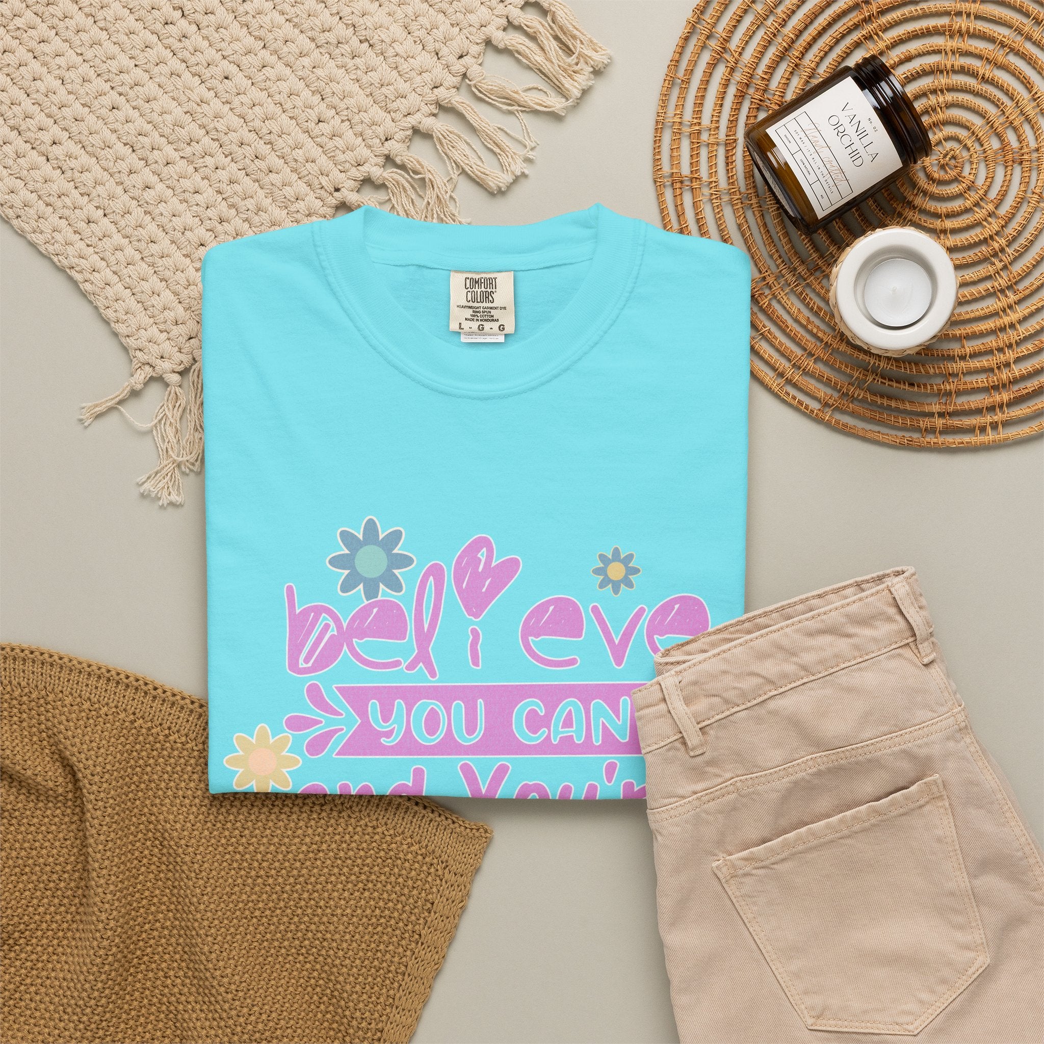 Textured Believe You Can T-Shirt — Inspirational Floral Motivational Tee