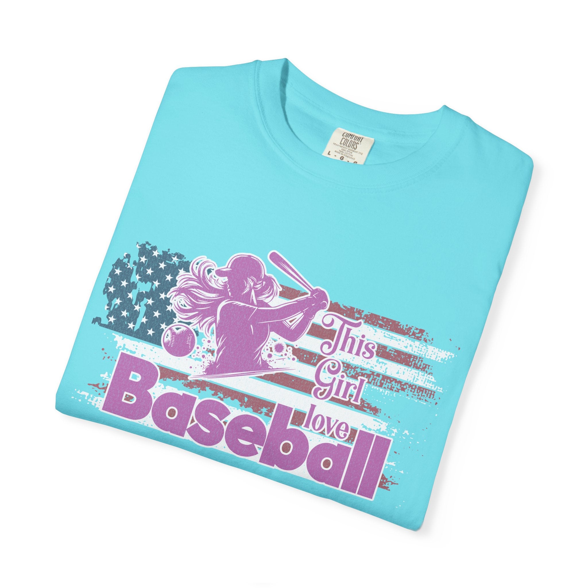 Textured Baseball Tee — "This Girl Loves Baseball" Patriotic Pink Softball T-Shirt