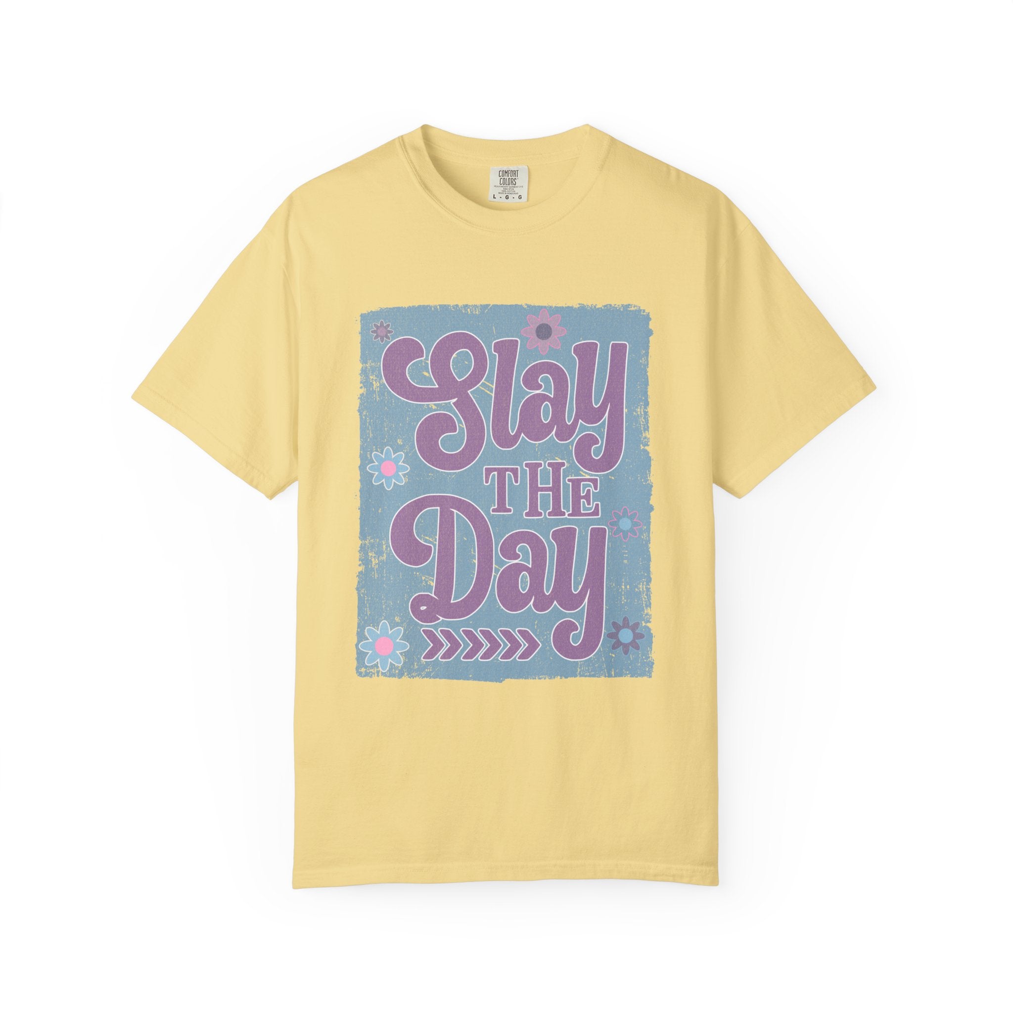 Textured Slay the Day Graphic T-Shirt — Retro Pastel Motivation Tee