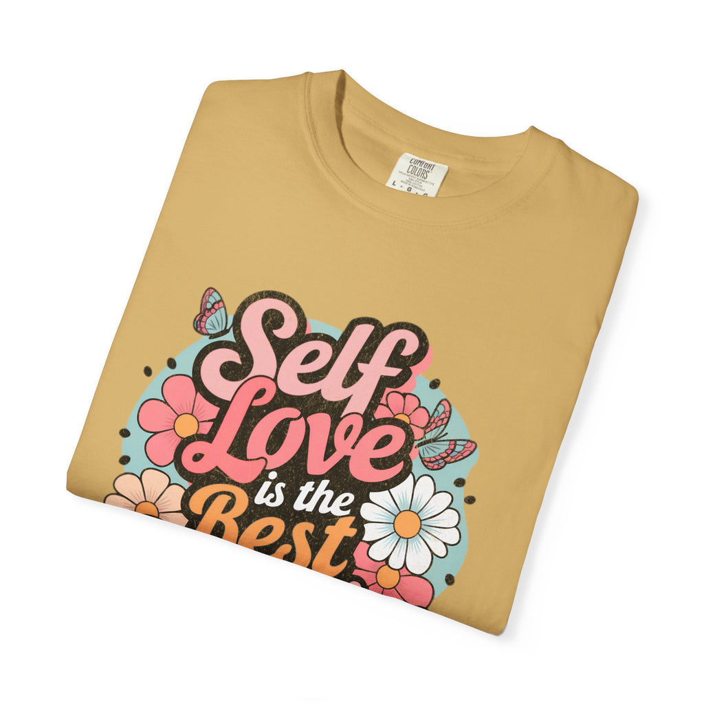 Self Love is the Best Medicine T-Shirt |Textured Floral Script Mental Health Design