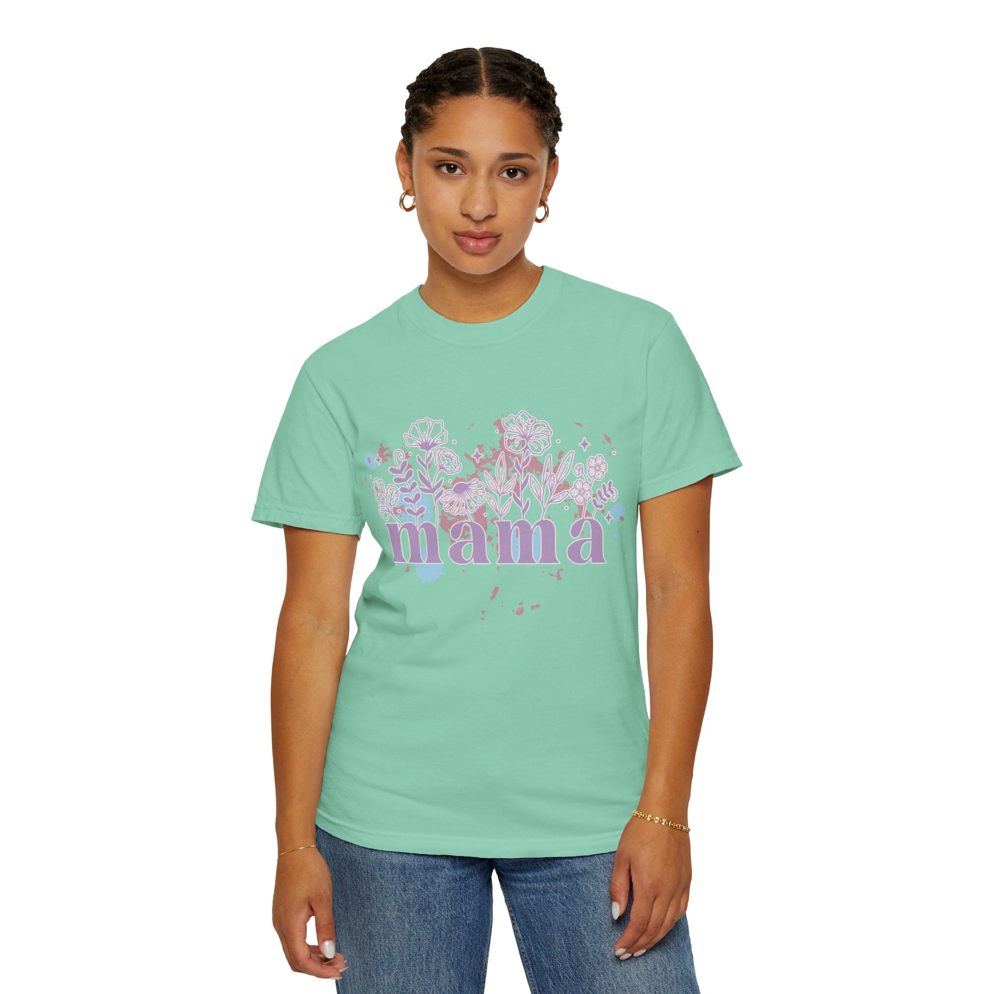 Mama Floral Splash Textured Tee — Pastel Garden Mother's Day T-Shirt