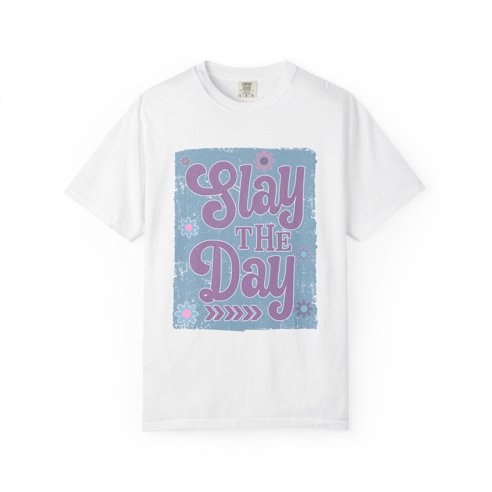 Textured Slay the Day Graphic T-Shirt — Retro Pastel Motivation Tee