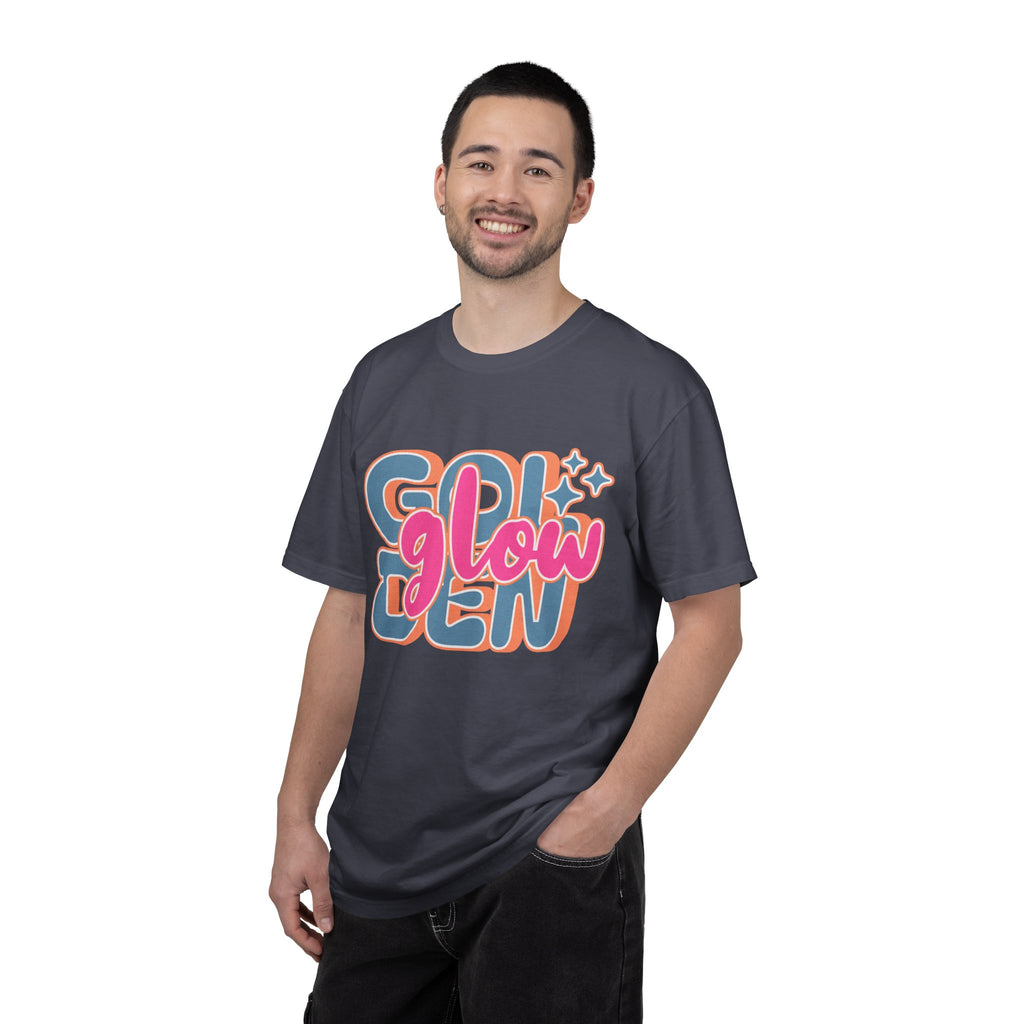 Golden Glow Retro Graphic Textured T-Shirt