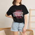 Nurse Also Known As Mom Textured T‑Shirt — Retro Collegiate Text with Paint Splatter