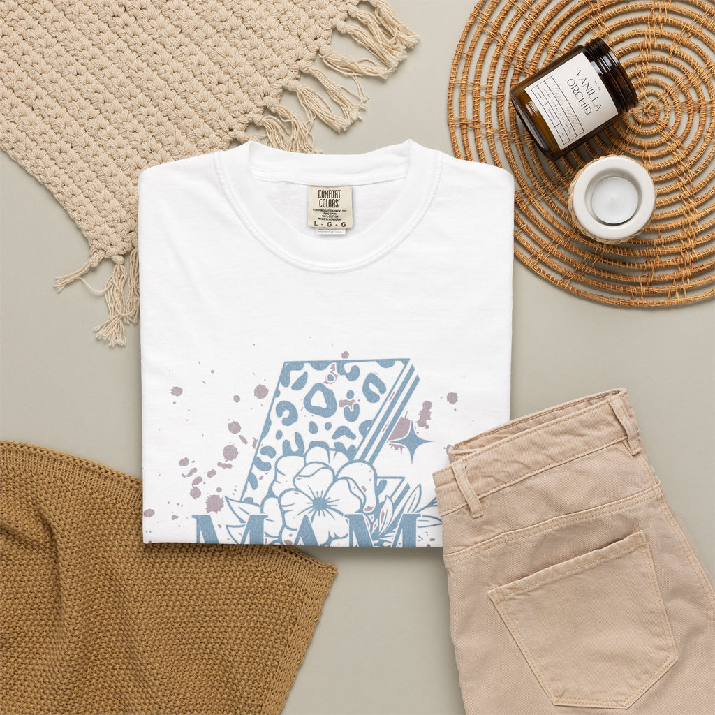 Mama Lightning Bolt Textured Graphic Tee — Floral Leopard Rocker Mom T-Shirt