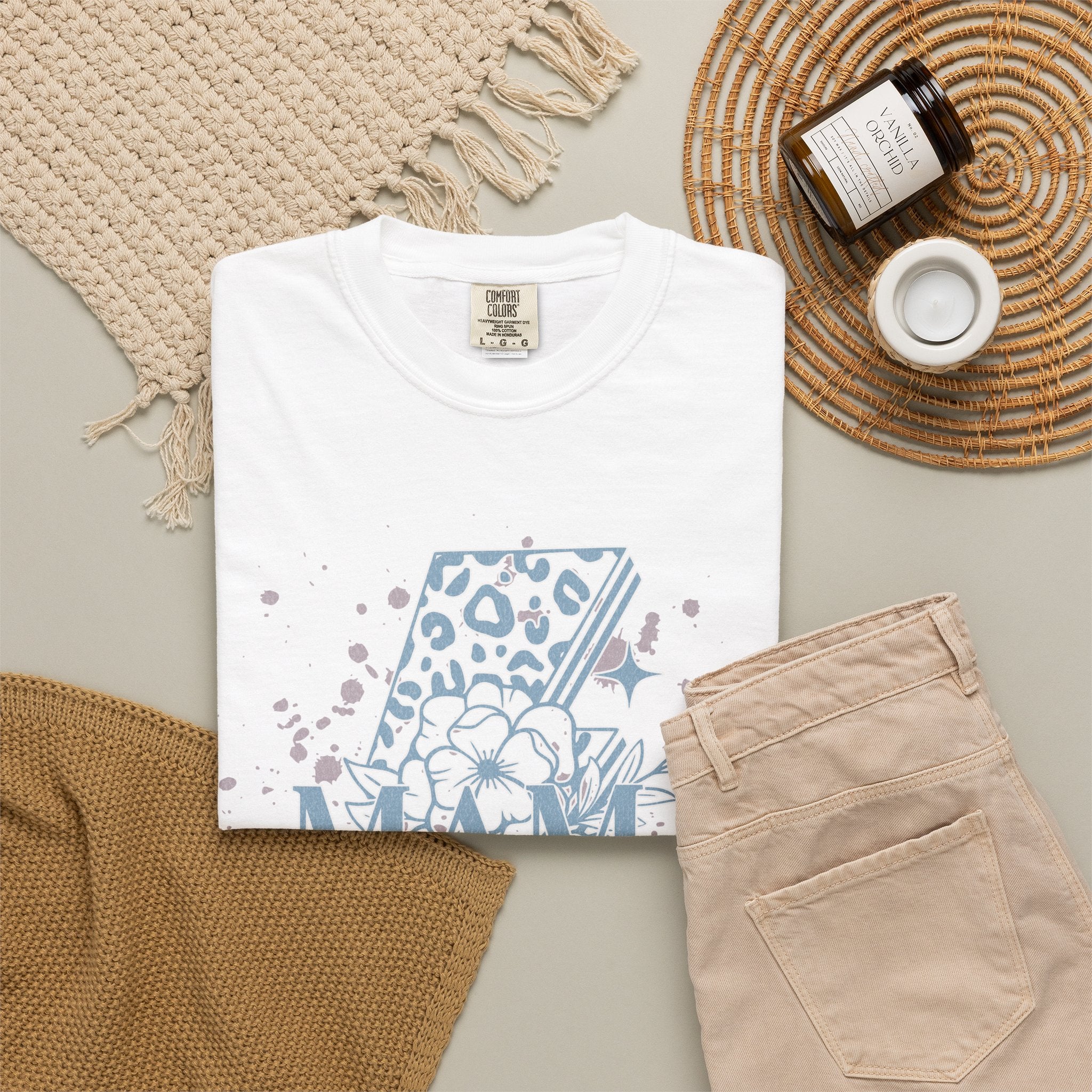 Mama Lightning Bolt Textured Graphic Tee — Floral Leopard Rocker Mom T-Shirt